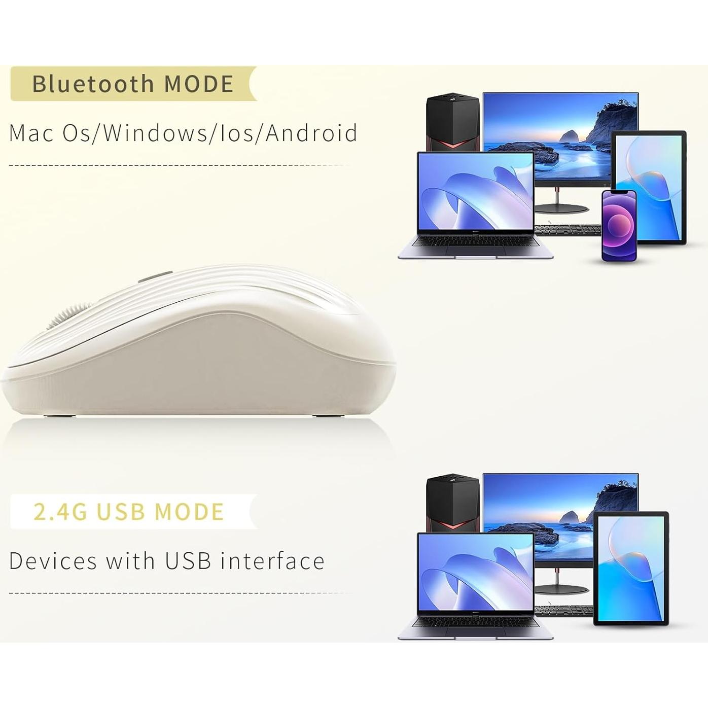 Ratón Inalámbrico ONE-UP Beige, Dual 2.4G + Bluetooth, Recargable