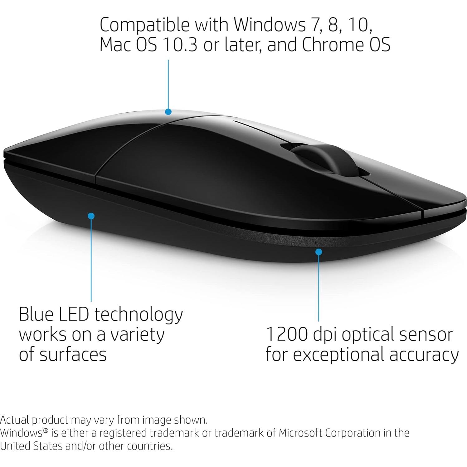 Mouse Inalámbrico HP Z3700 Negro - 1200 DPI, 16 meses batería