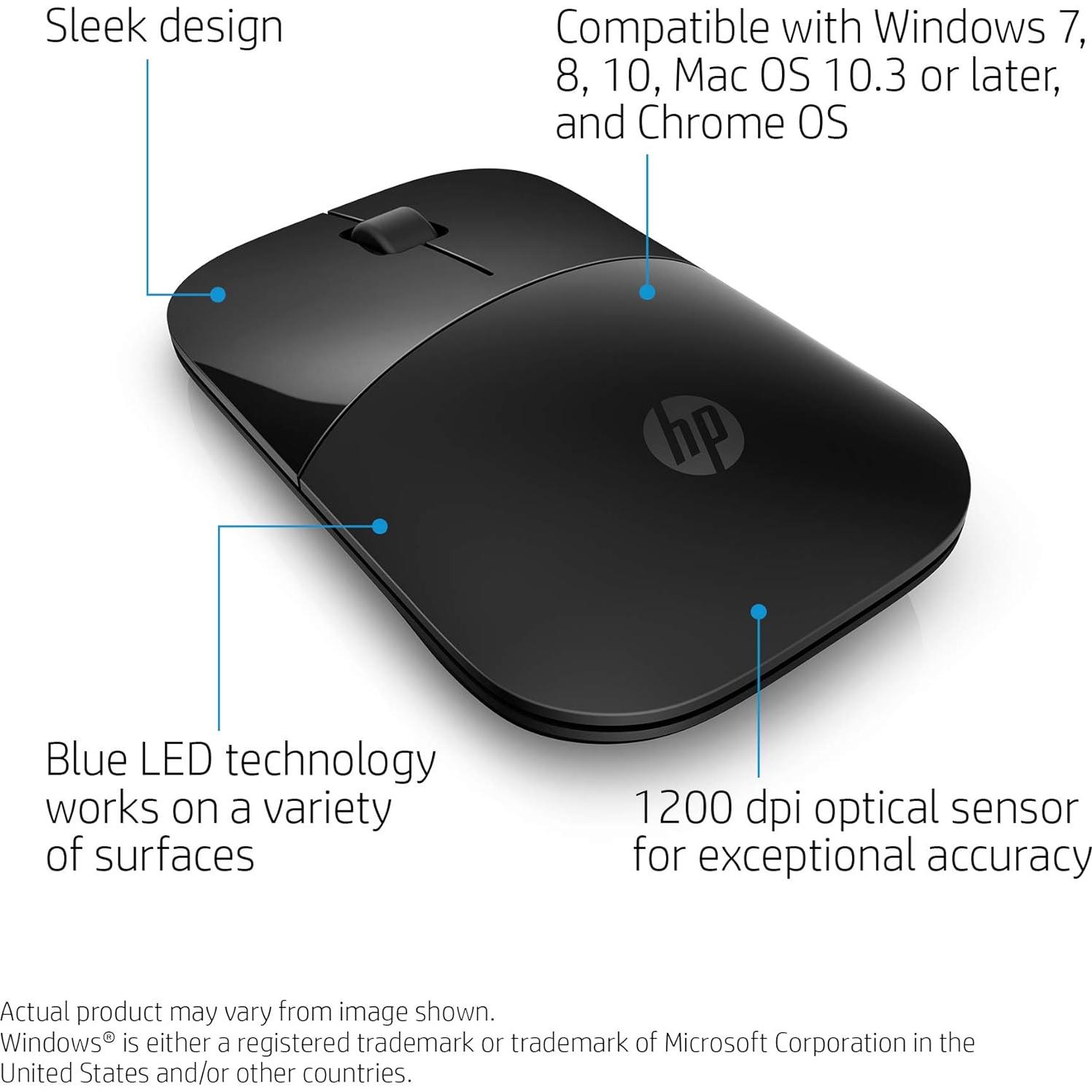 Mouse Inalámbrico HP Z3700 Negro - 1200 DPI, 16 meses batería