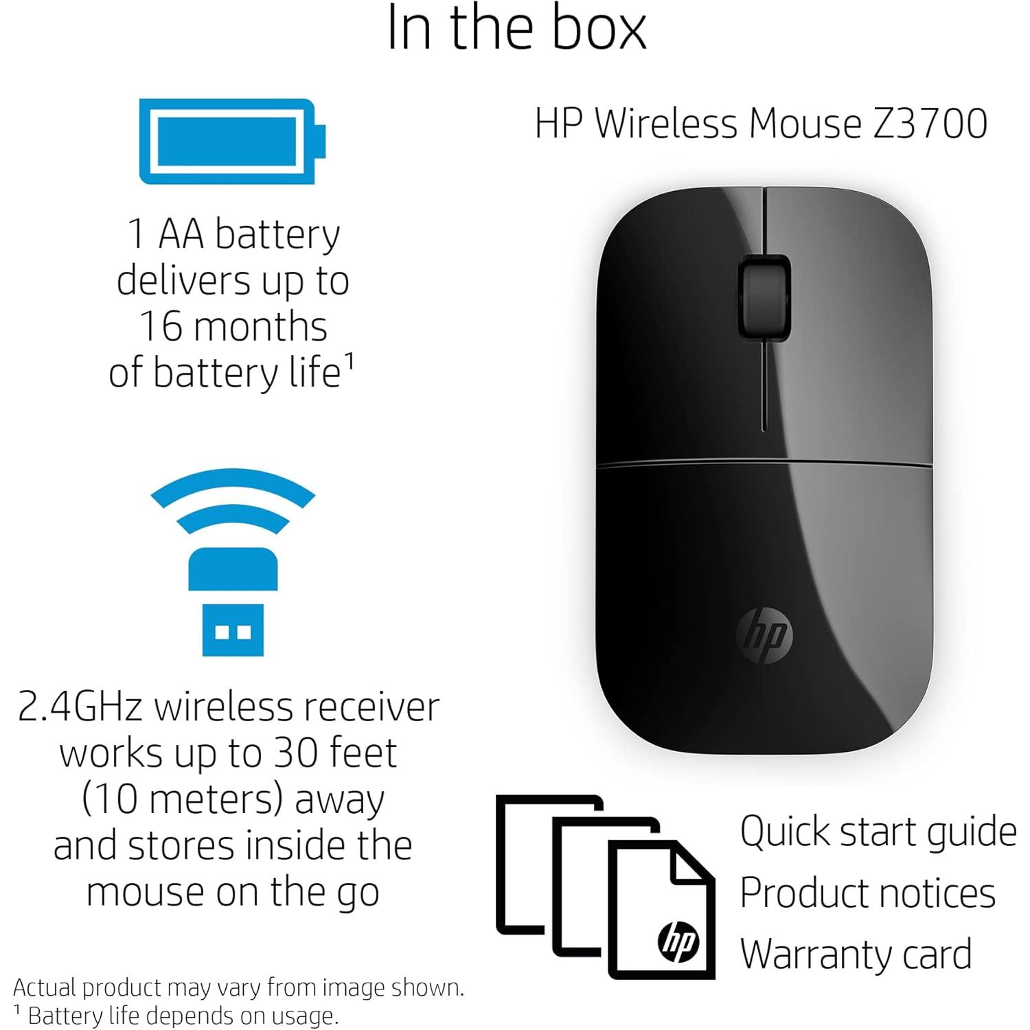 Mouse Inalámbrico HP Z3700 Negro - 1200 DPI, 16 meses batería