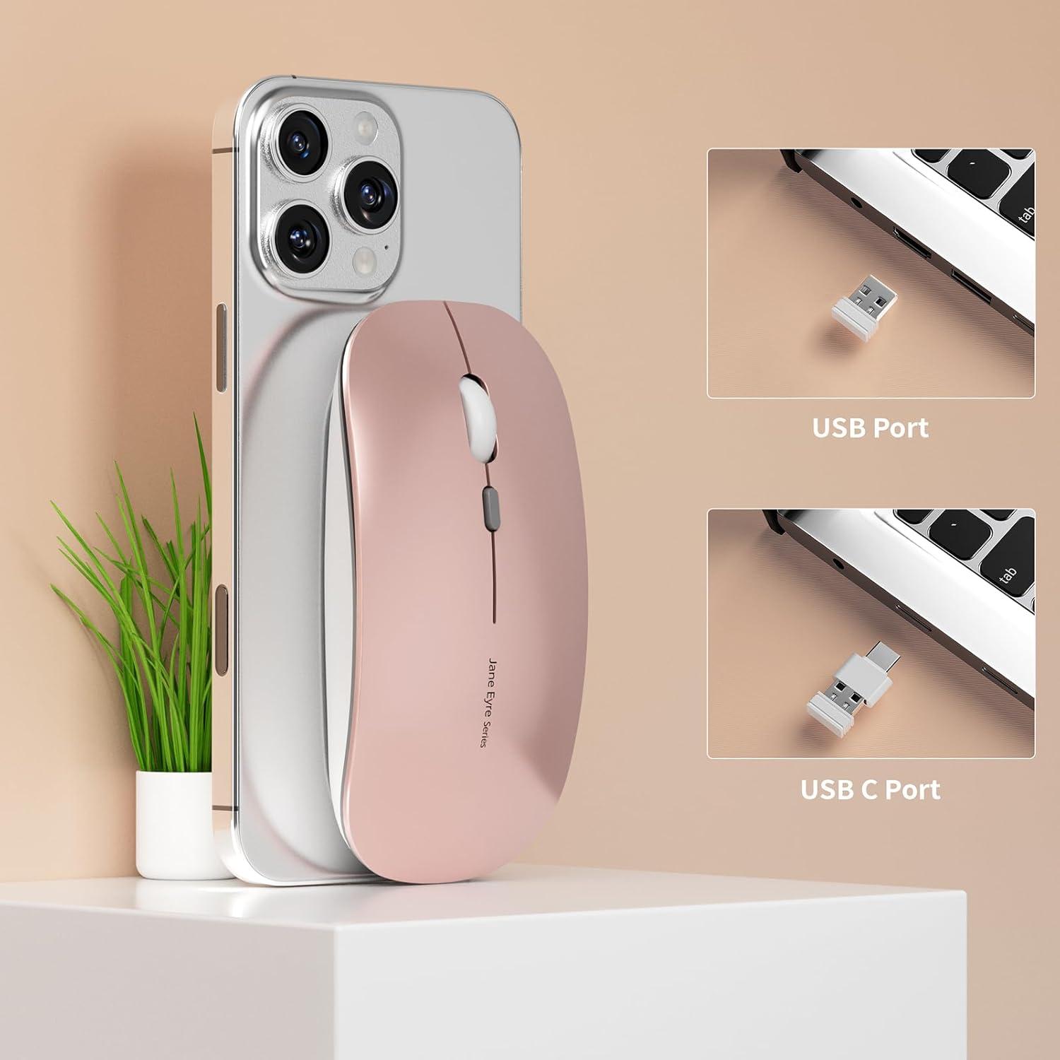 Ratón Inalámbrico Recargable Uciefy Q5 Silencioso Oro Rosa