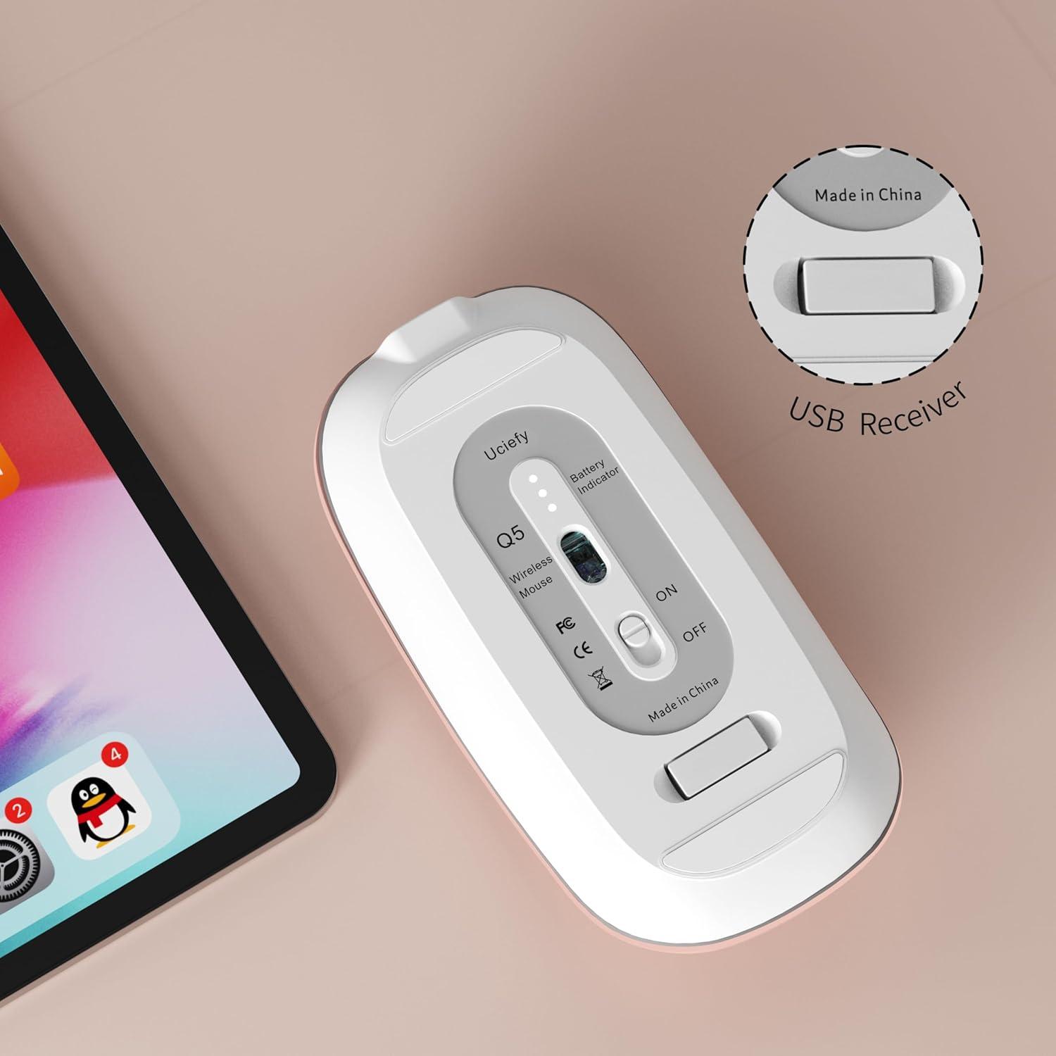 Ratón Inalámbrico Recargable Uciefy Q5 Silencioso Oro Rosa