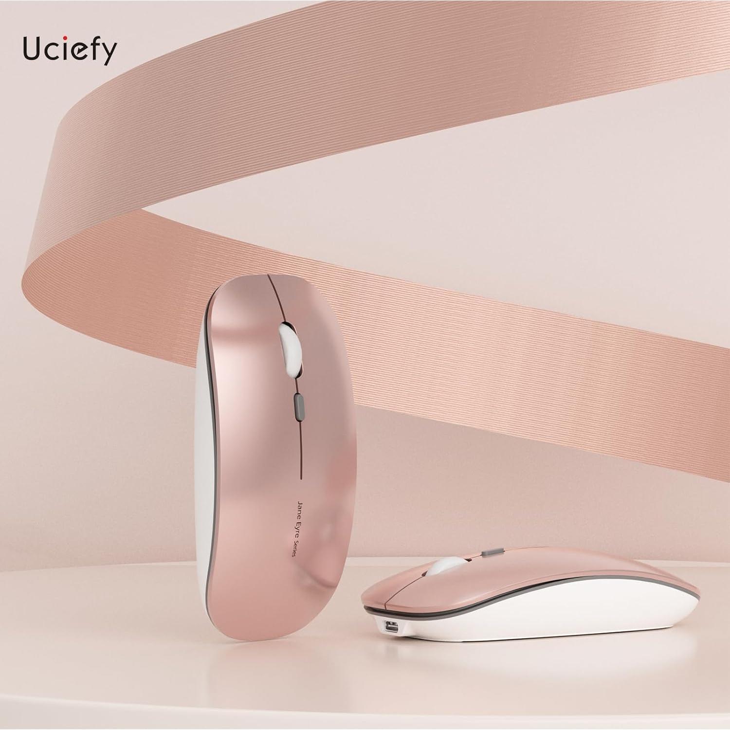 Ratón Inalámbrico Recargable Uciefy Q5 Silencioso Oro Rosa