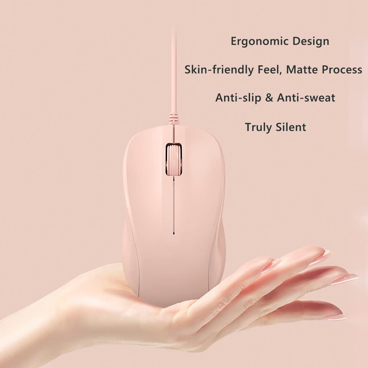 Ratón USB Silencioso CORN Rosa 1200DPI Ergonómico para PC