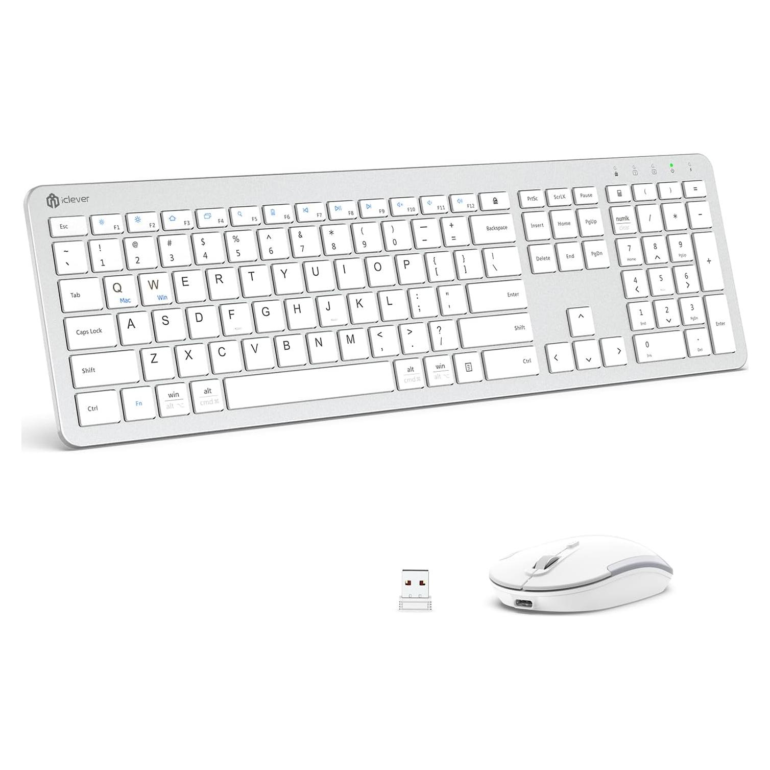 Combo Teclado y Ratón Inalámbricos iClever GK08 Blanco Ergonómico