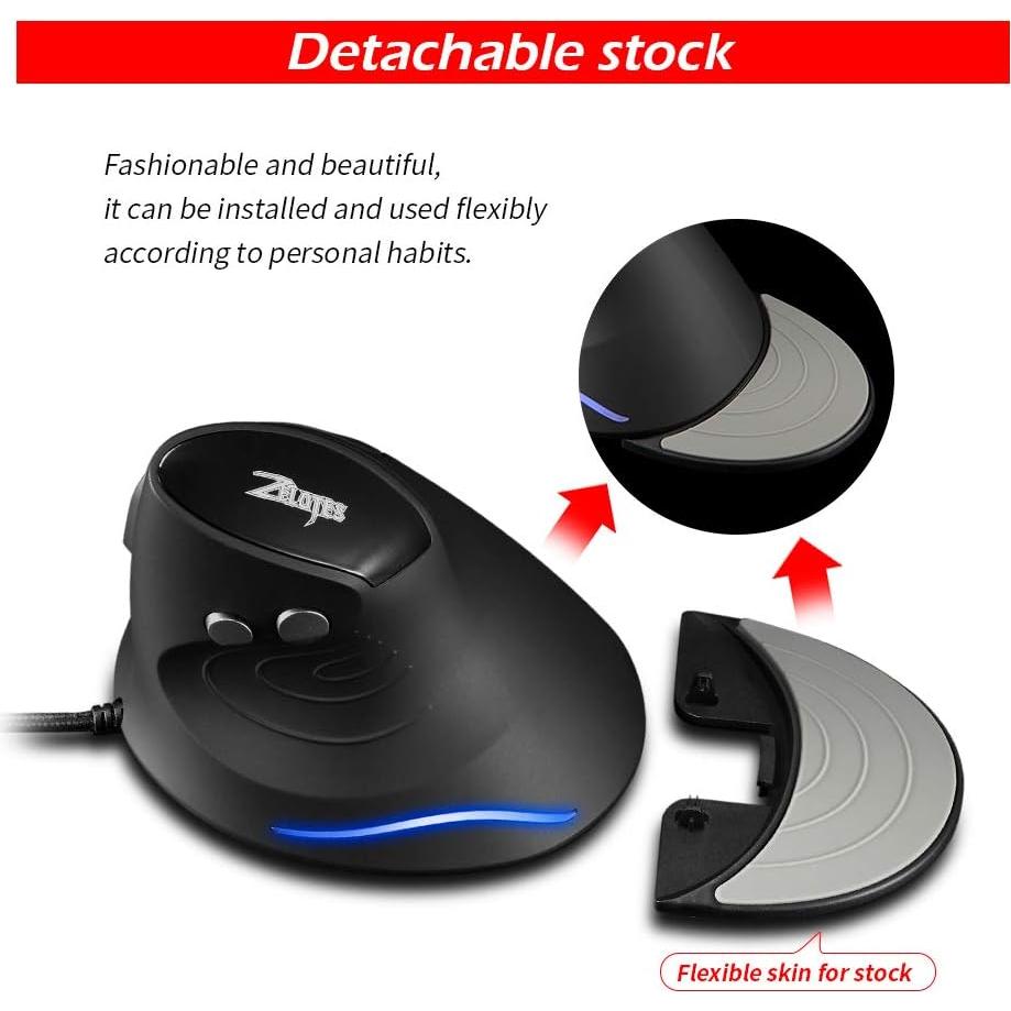 Ratón Vertical Ergonómico Zelotes T-30 con Cable 3200DPI