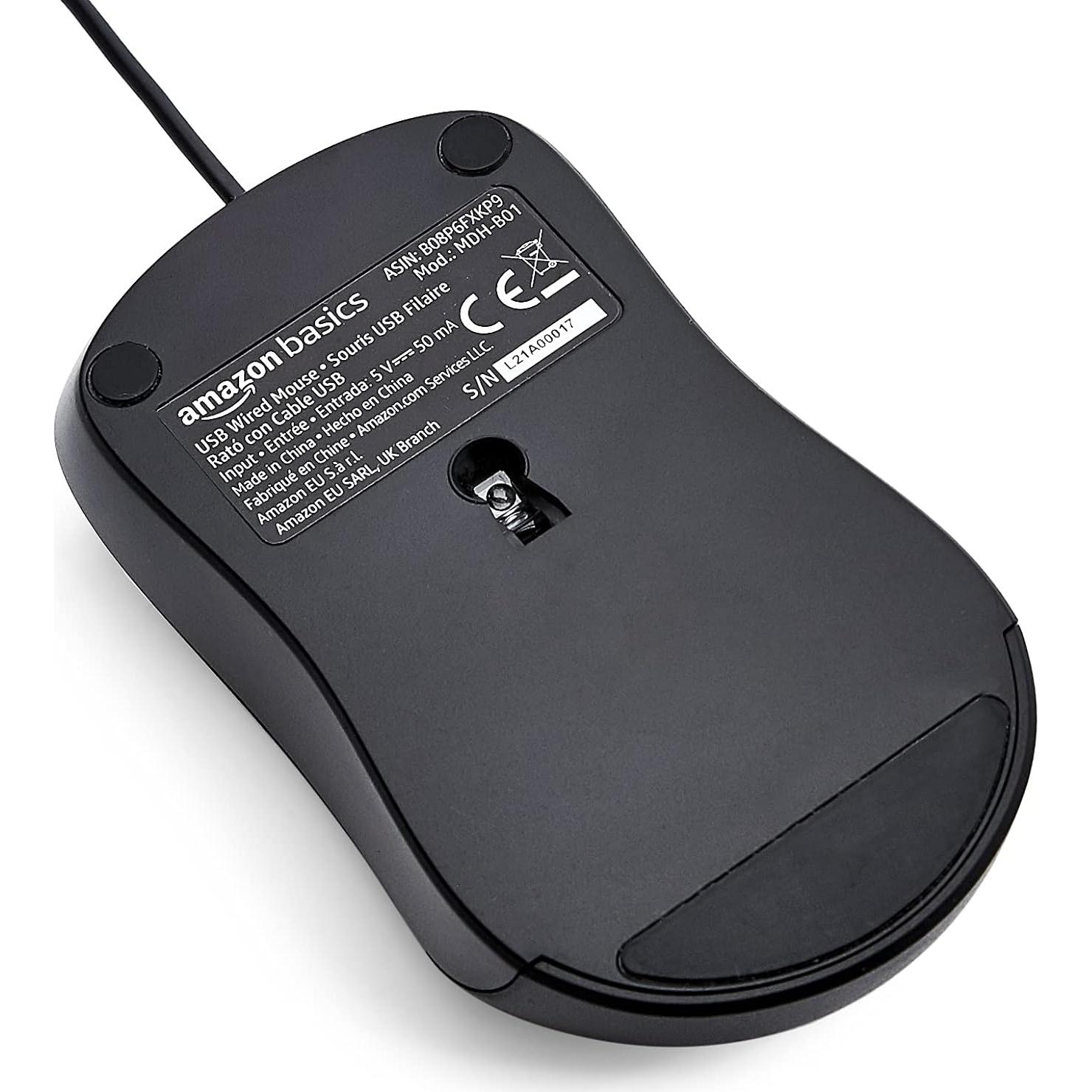 Ratón USB con Cable Amazon Basics 3 Botones Negro 1000 DPI