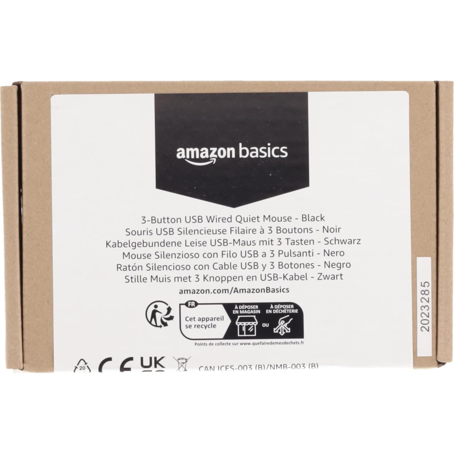 Ratón USB con Cable Amazon Basics 3 Botones Negro 1000 DPI