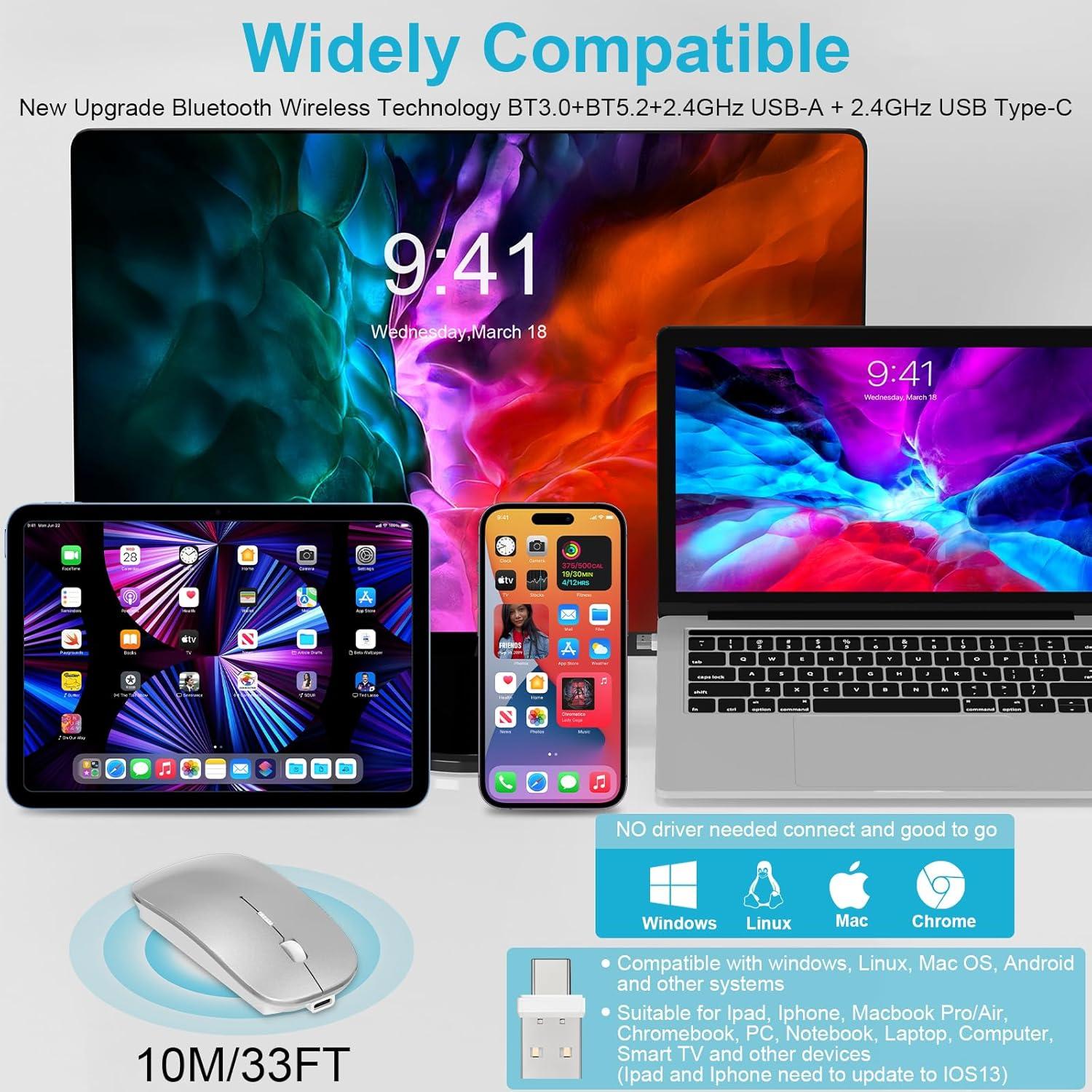 Ratón Inalámbrico Bluetooth Normdecos Plata Recargable 1600 DPI