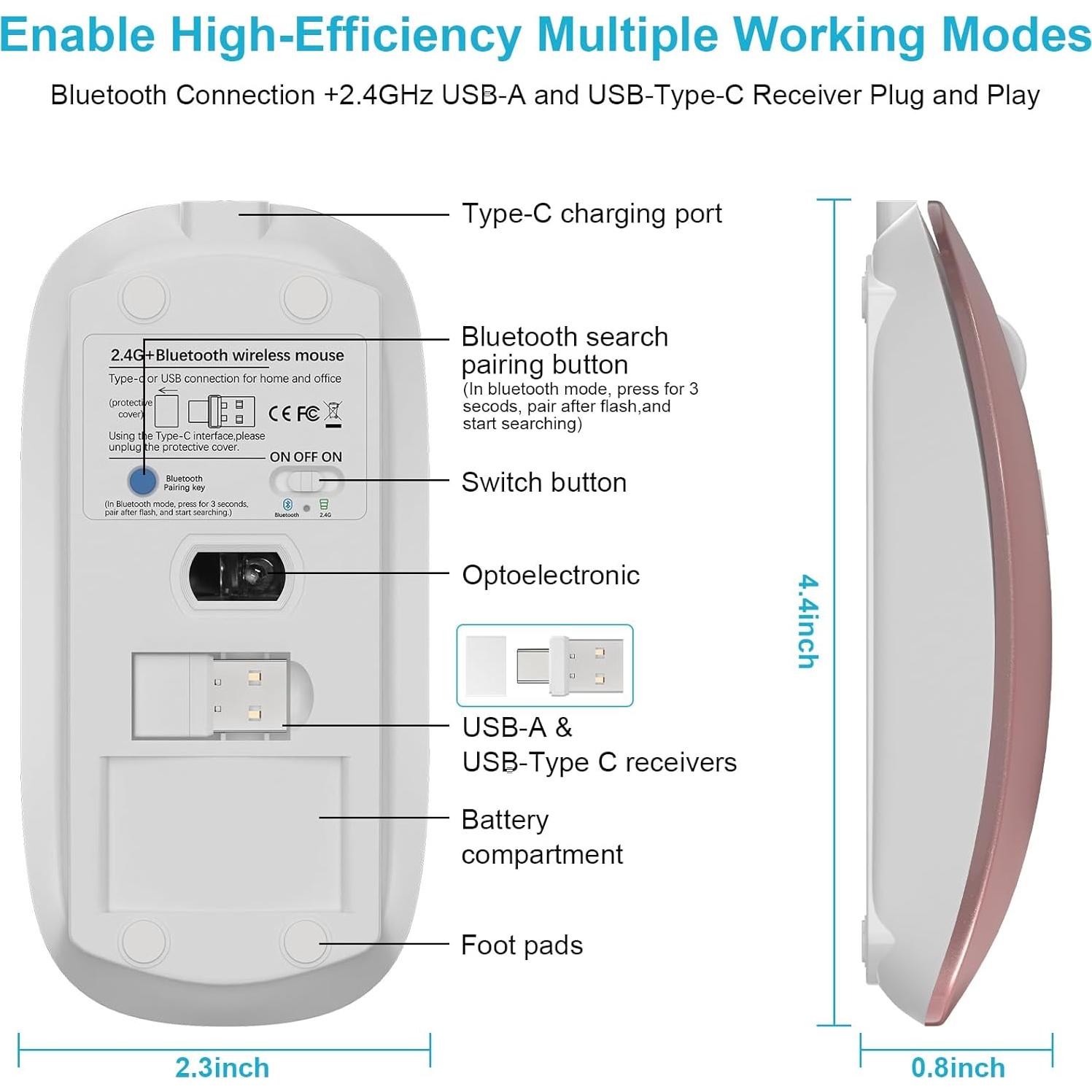 Ratón Inalámbrico Bluetooth Normdecos Plata Recargable 1600 DPI