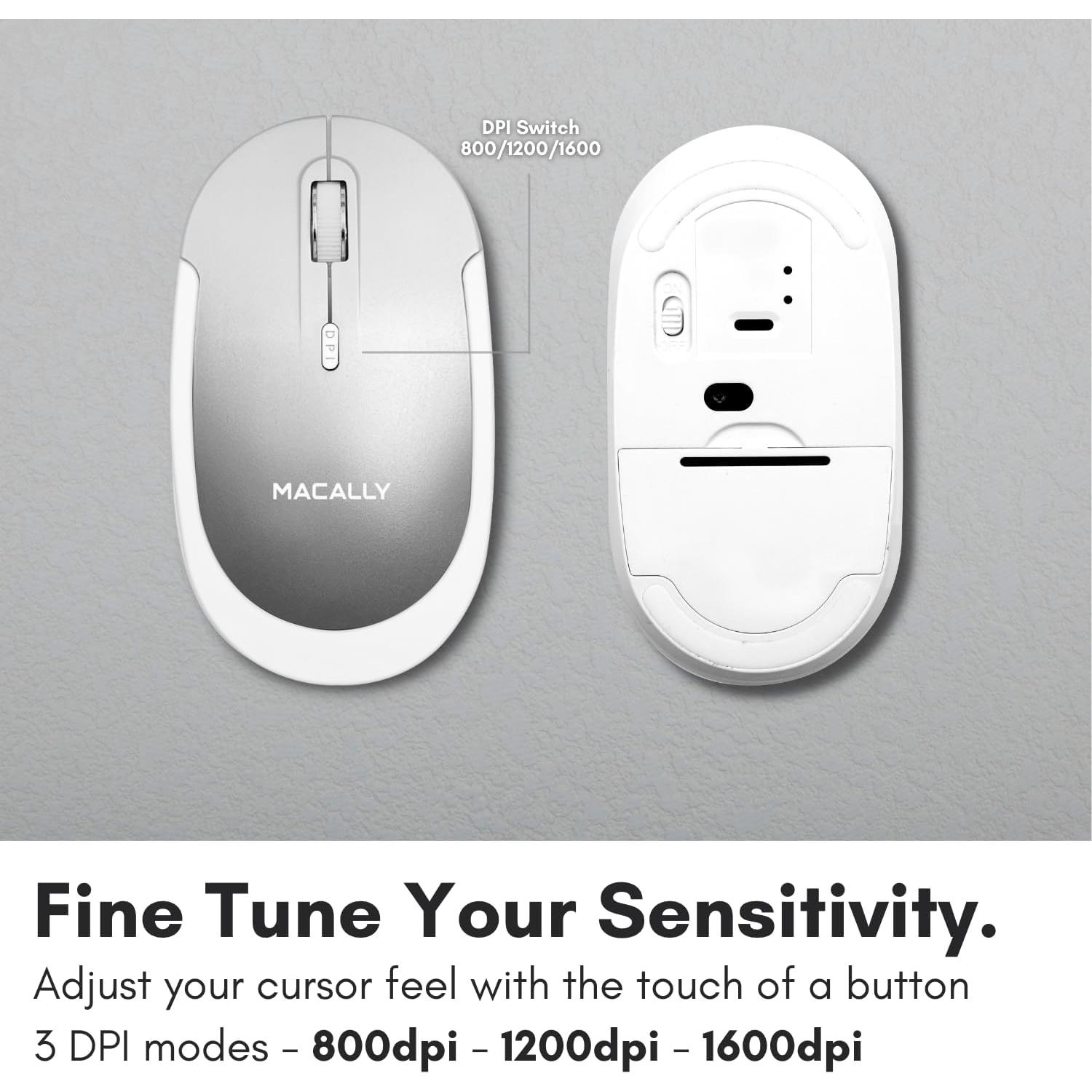 Ratón Inalámbrico Bluetooth Macally Plata - Compatible con Mac y PC