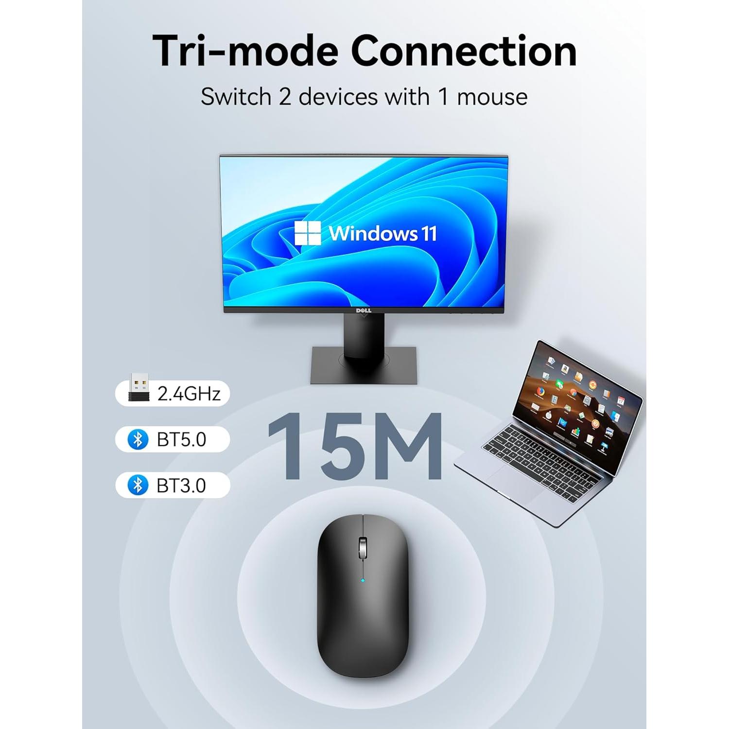 Ratón Inalámbrico TECKNET Bluetooth 5.0/3.0 4000DPI Negro