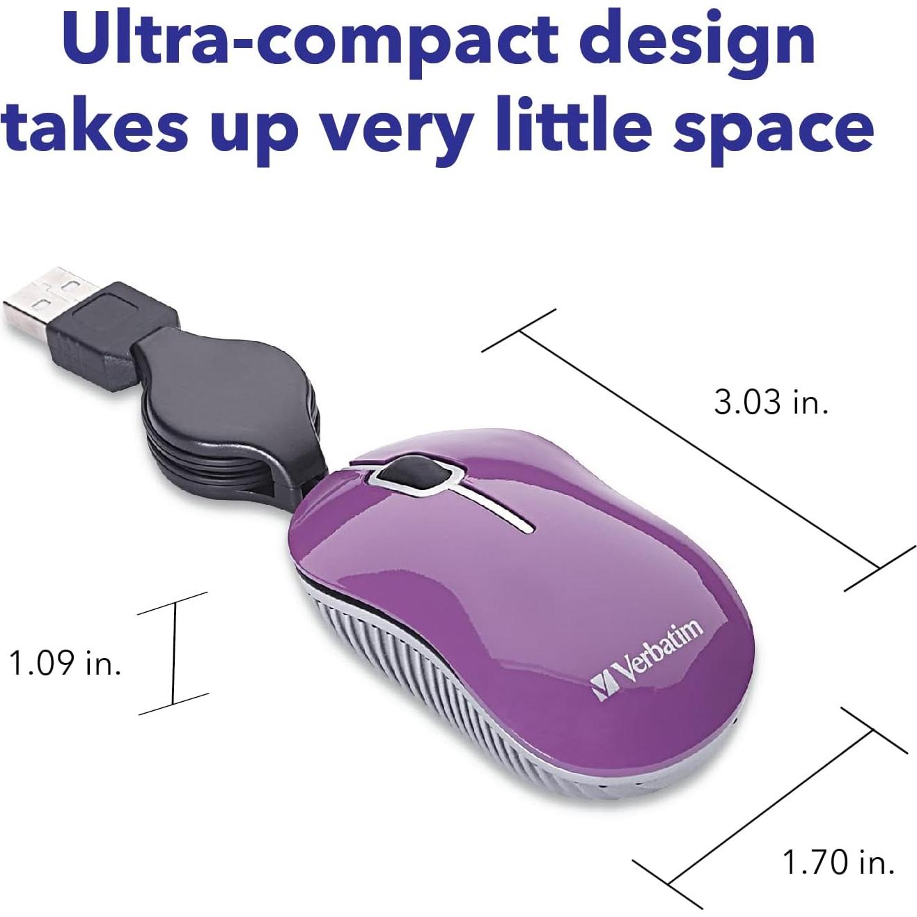 Ratón Óptico Mini USB-A Verbatim 98617 Púrpura Retráctil