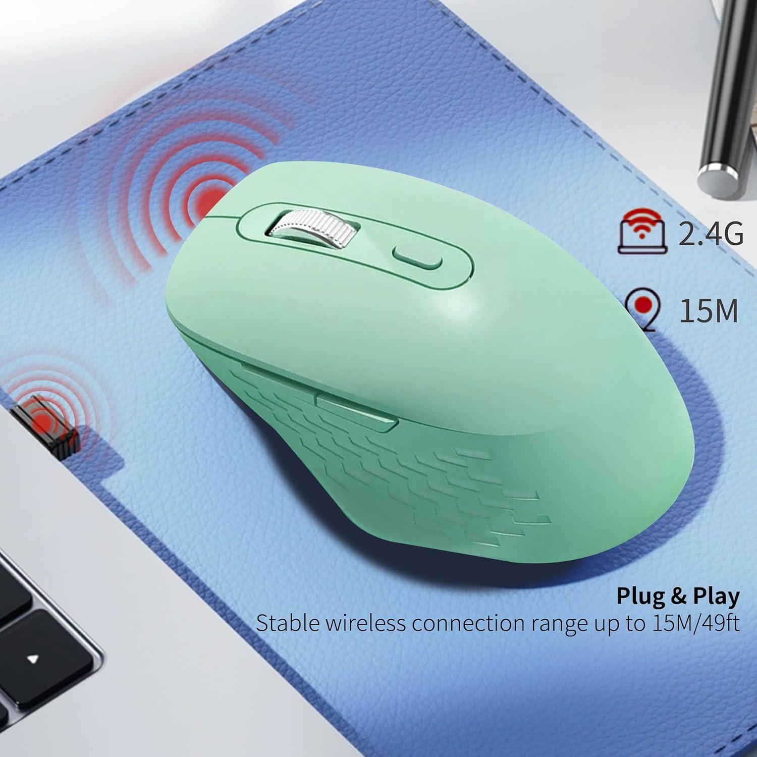 Ratón Inalámbrico NRGYEZ Verde, 3 Niveles DPI, Ergonómico