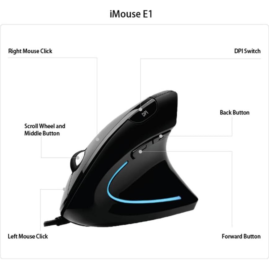 Ratón óptico ergonómico vertical ADESSO iMouse E1 USB 6 botones