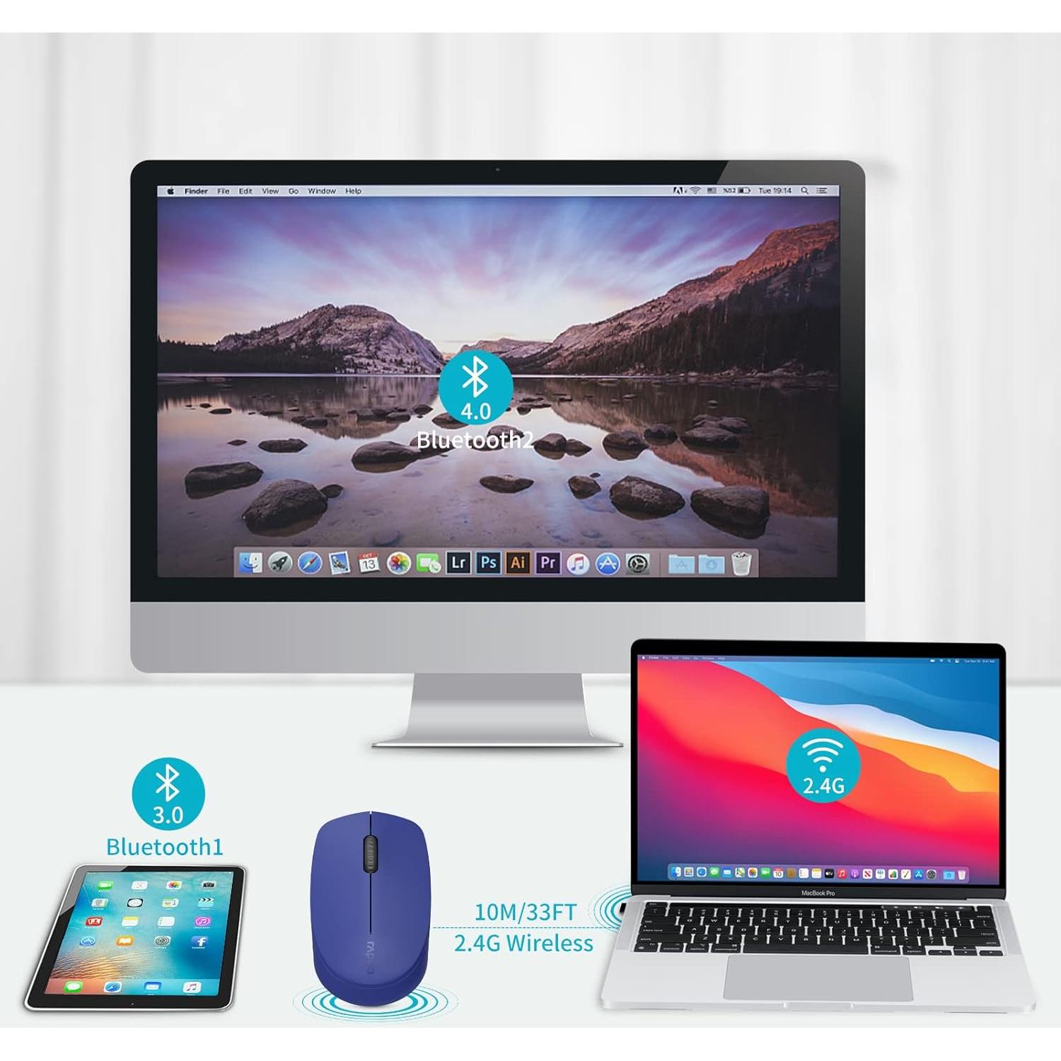 Ratón Inalámbrico Bluetooth Rapoo M100G Azul, Silencioso, 3 Dispositivos