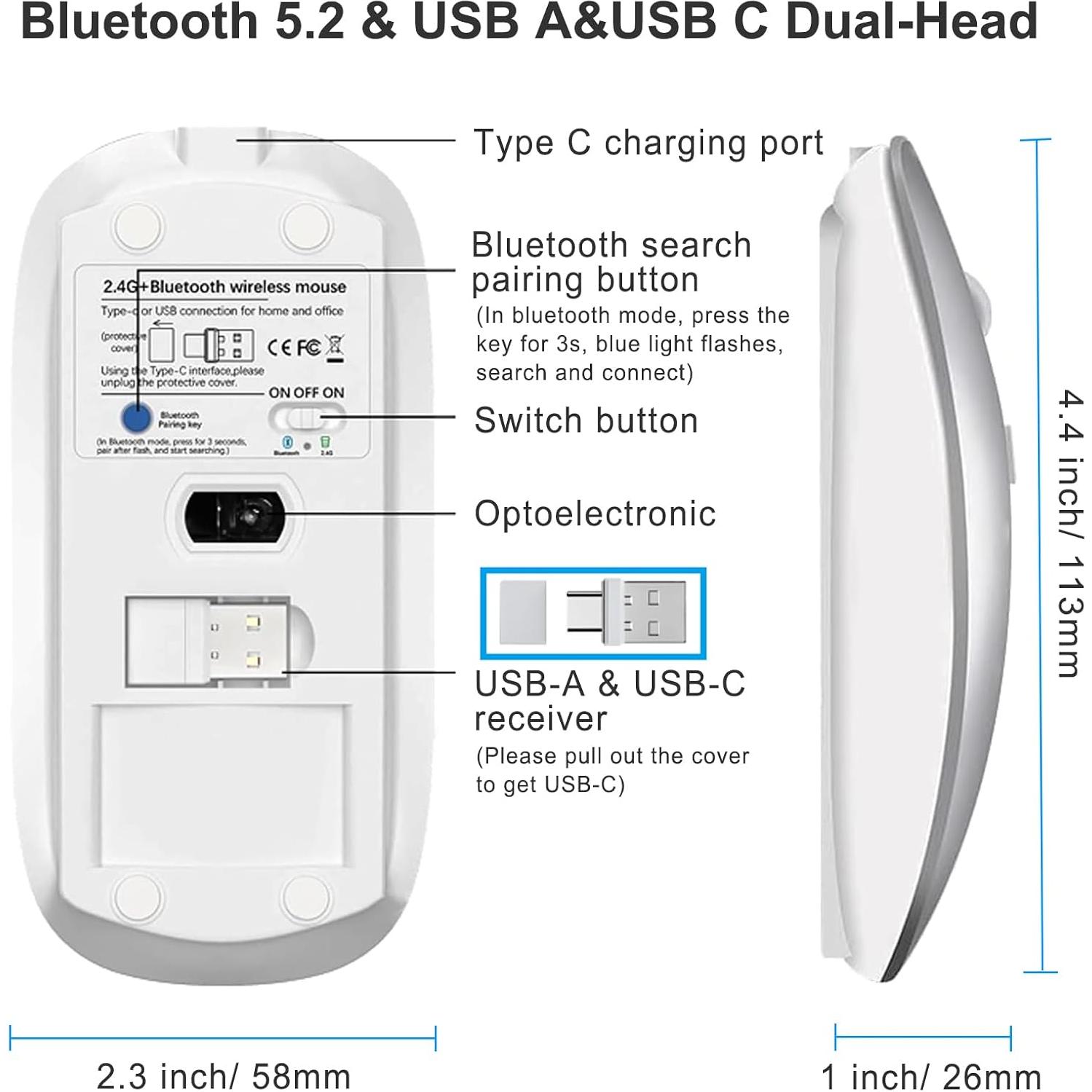 Ratón Inalámbrico Suteke Plata para MacBook y PC USB-C