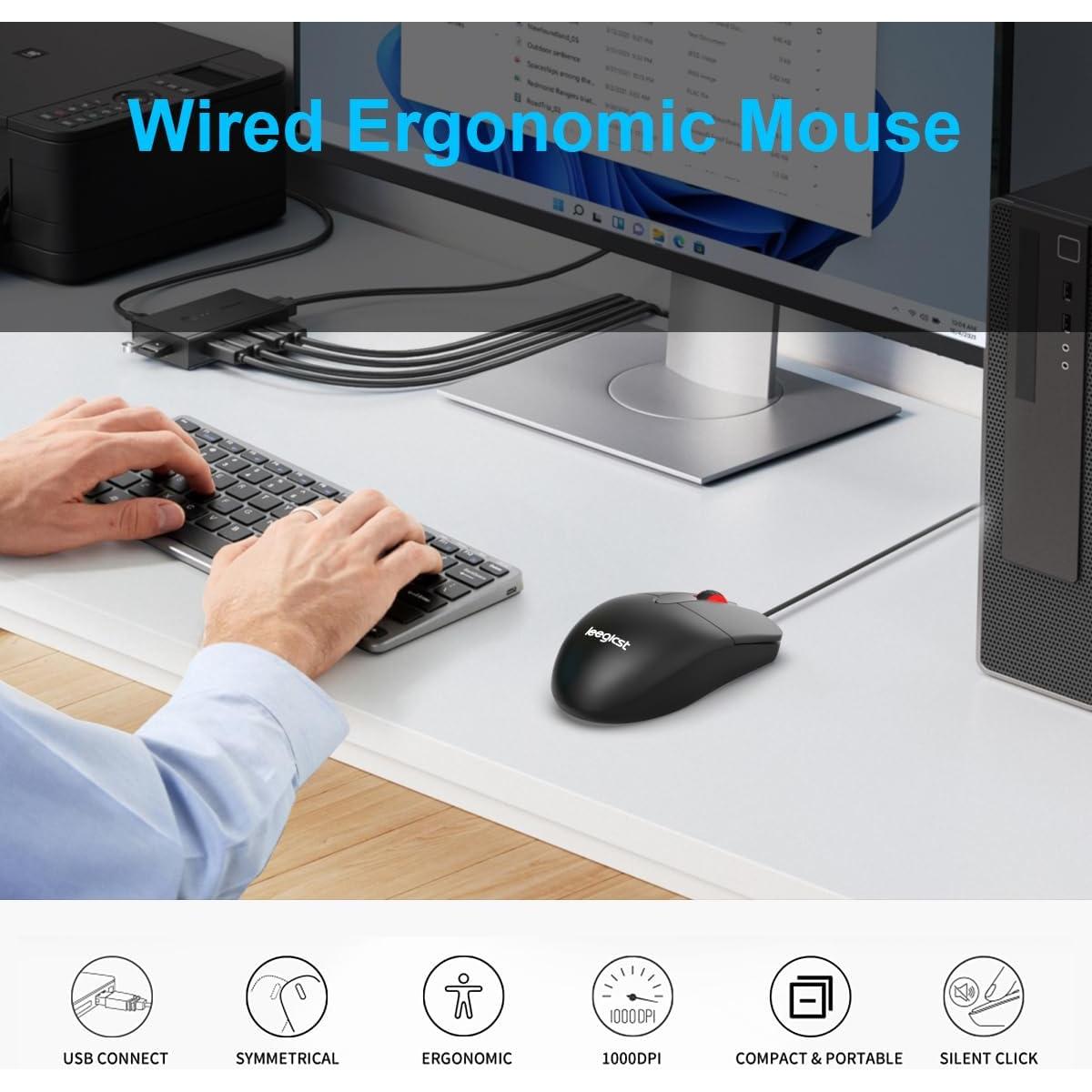 Ratón Óptico Ergonómico con Cable Leegicst M102 USB Negro