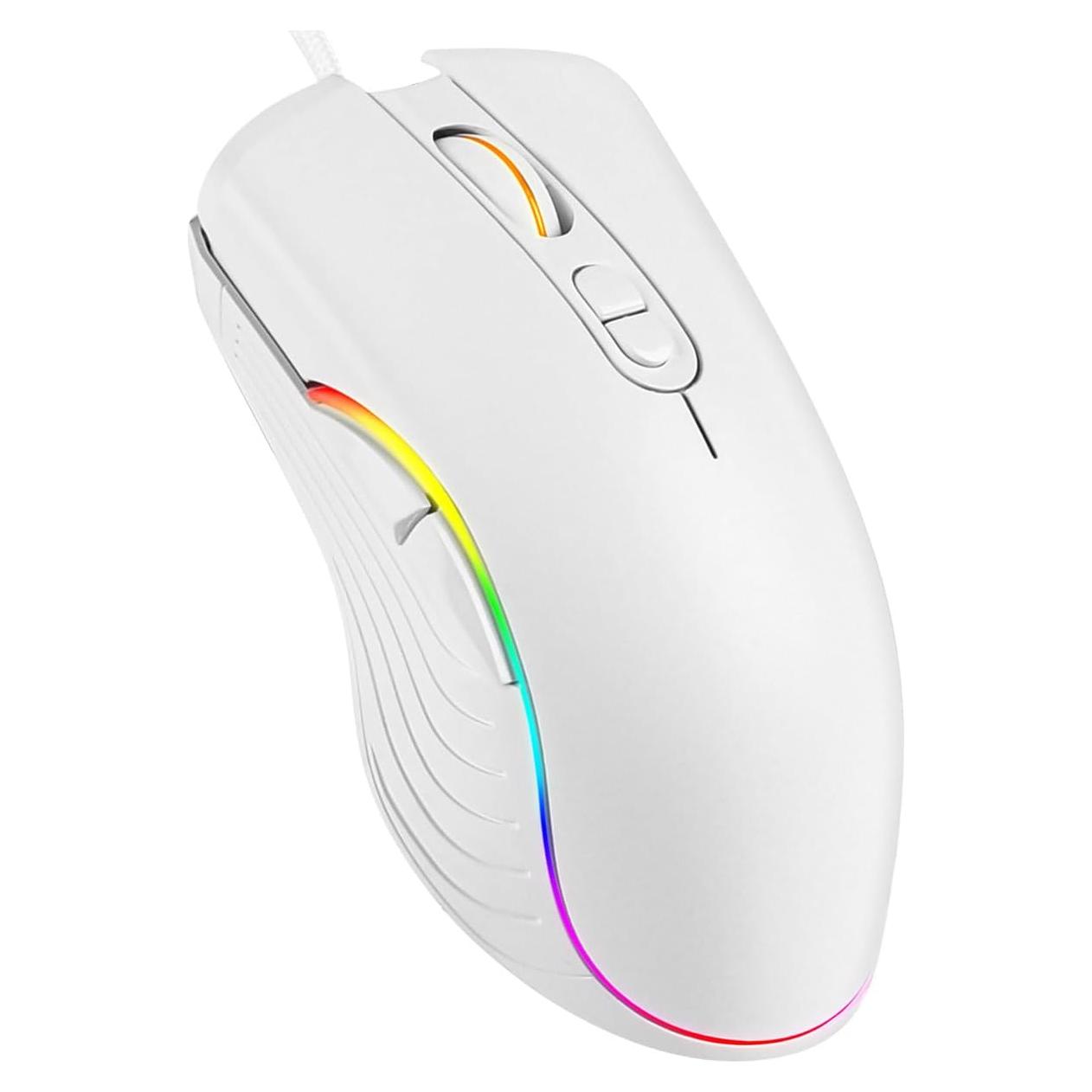 Ratón Gaming Con Cable Sunffice RGB Ergonómico USB Blanco