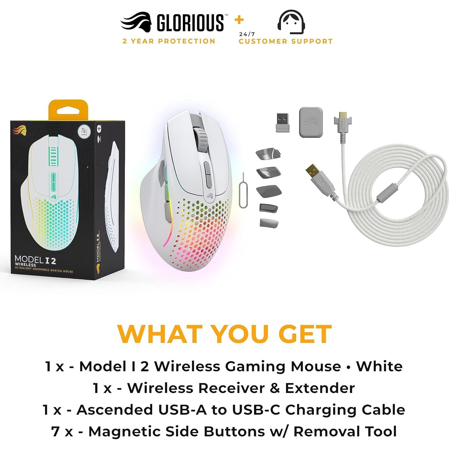Glorious Model I 2 Wireless - MMO Gaming Mouse (White), 9 Programmable Side Buttons, 16 Configurations with Layer Shift, Superlight 75g, 2 Swappable Magnetic Buttons (RENEWED)