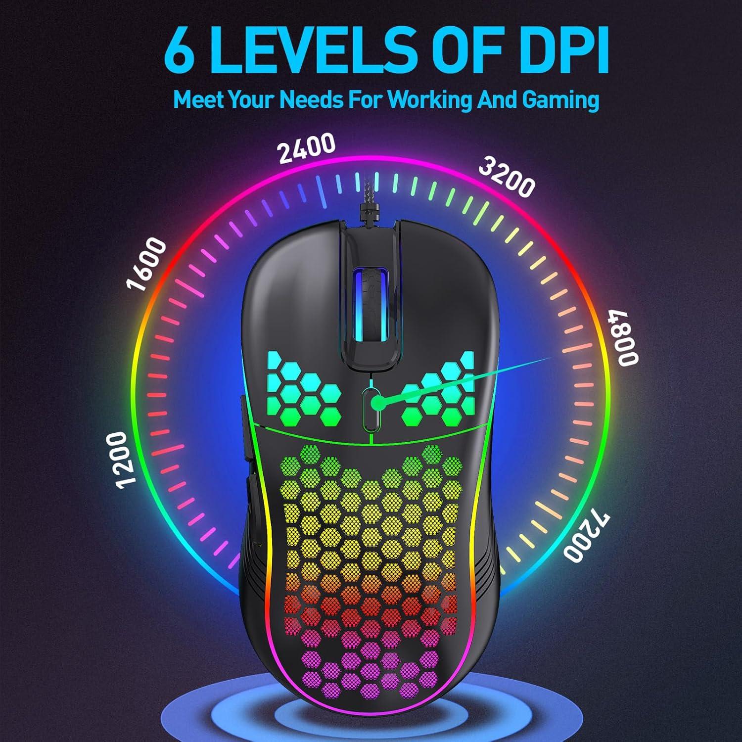 Ratón Gaming JYCSTE Ergonómico con Cable RGB 6 Botones