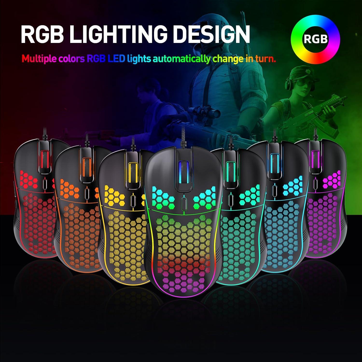 Ratón Gaming JYCSTE Ergonómico con Cable RGB 6 Botones