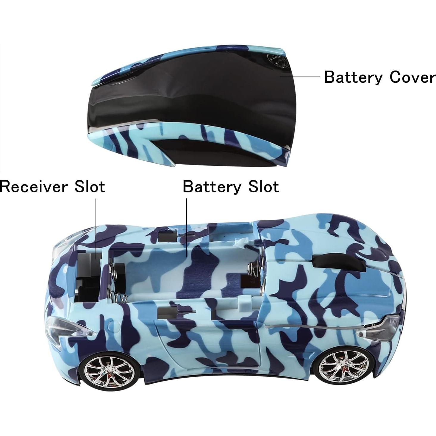 Wireless Mouse, Car Shape Mouse 2.4GHz USB, Cute Wireless Mouse 1600DPI, Ergonomic Mouse for Kids and Adult (Blue Camouflage)