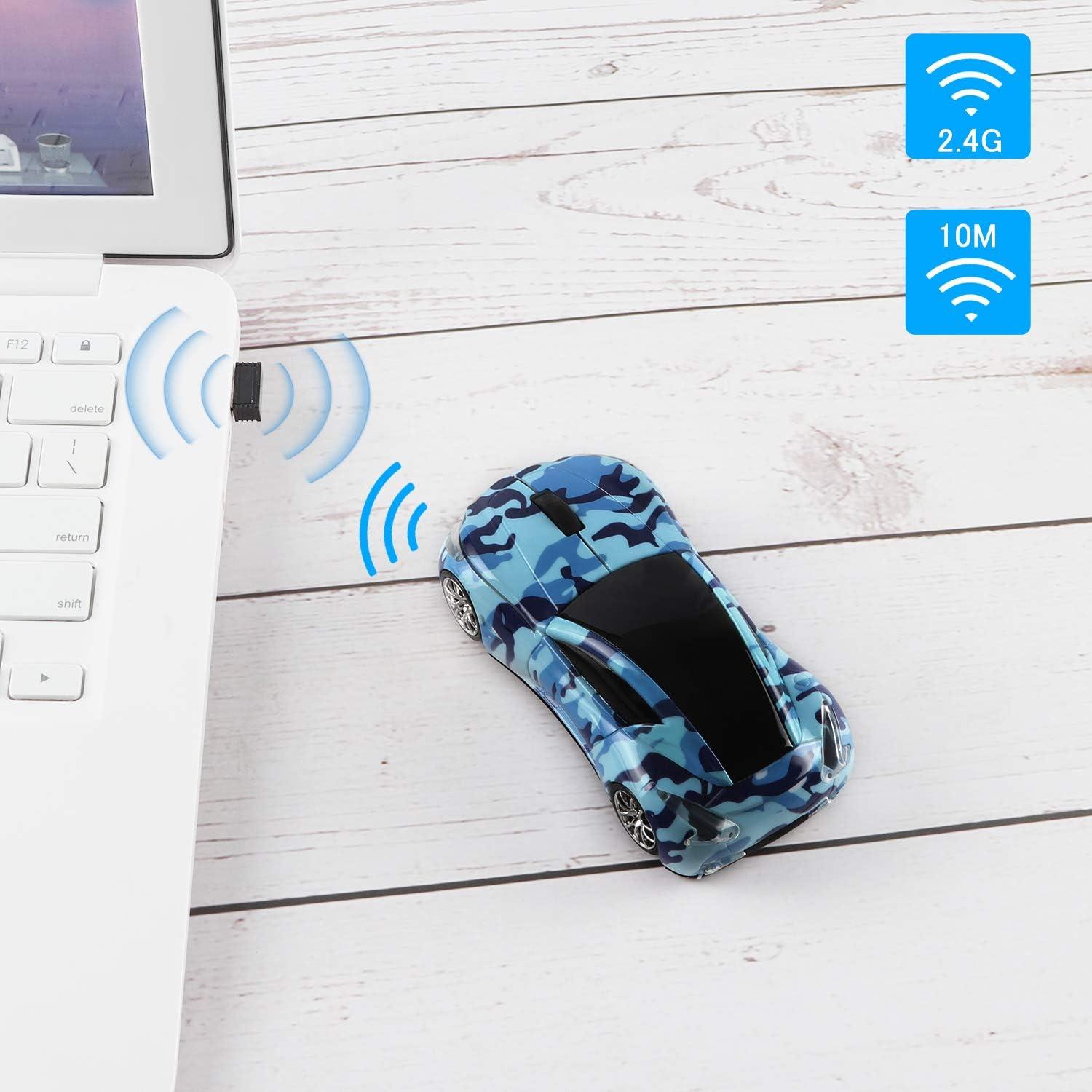 Wireless Mouse, Car Shape Mouse 2.4GHz USB, Cute Wireless Mouse 1600DPI, Ergonomic Mouse for Kids and Adult (Blue Camouflage)
