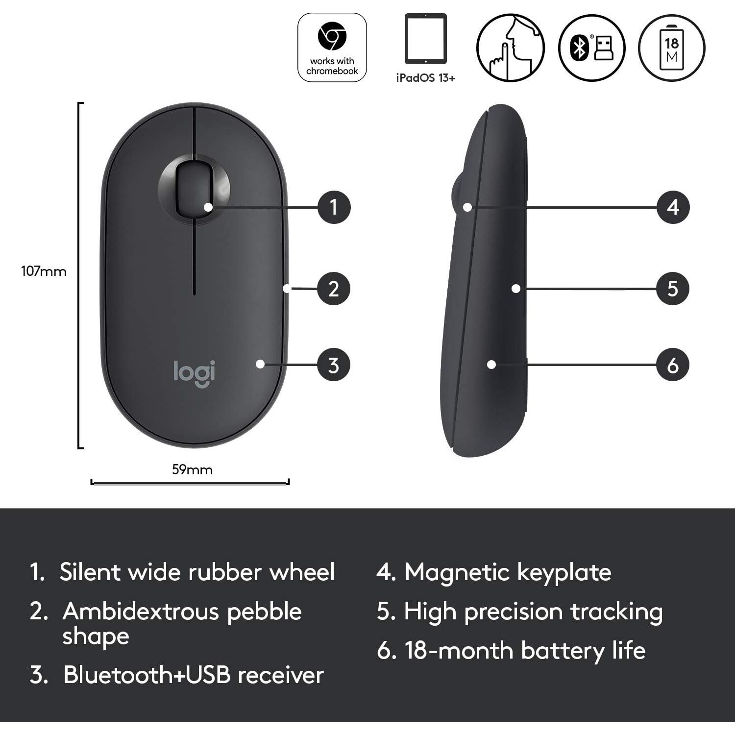 Ratón Inalámbrico Logitech Pebble M350 Silencioso Grafito