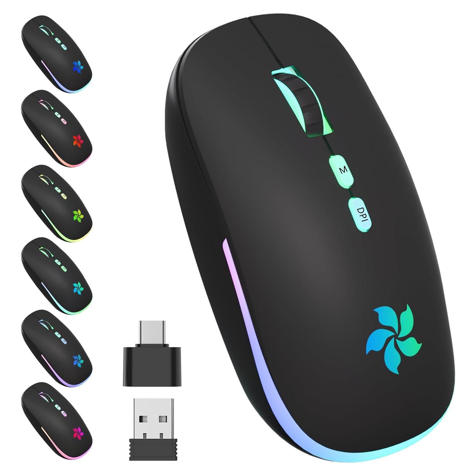 Ratón Inalámbrico KARFUN Bluetooth + 2.4GHz, 7 Luces RGB