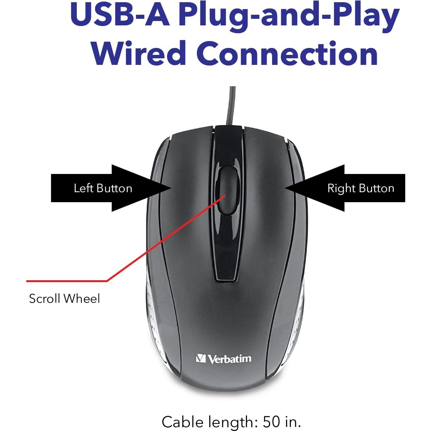 Ratón Óptico USB Verbatim 98106 Negro Brillante Ergonómico