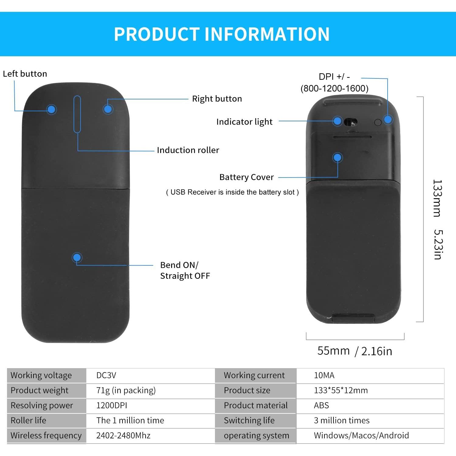 Ratón Inalámbrico Plegable Gong Fang Hua M53 Negro 2.4G USB