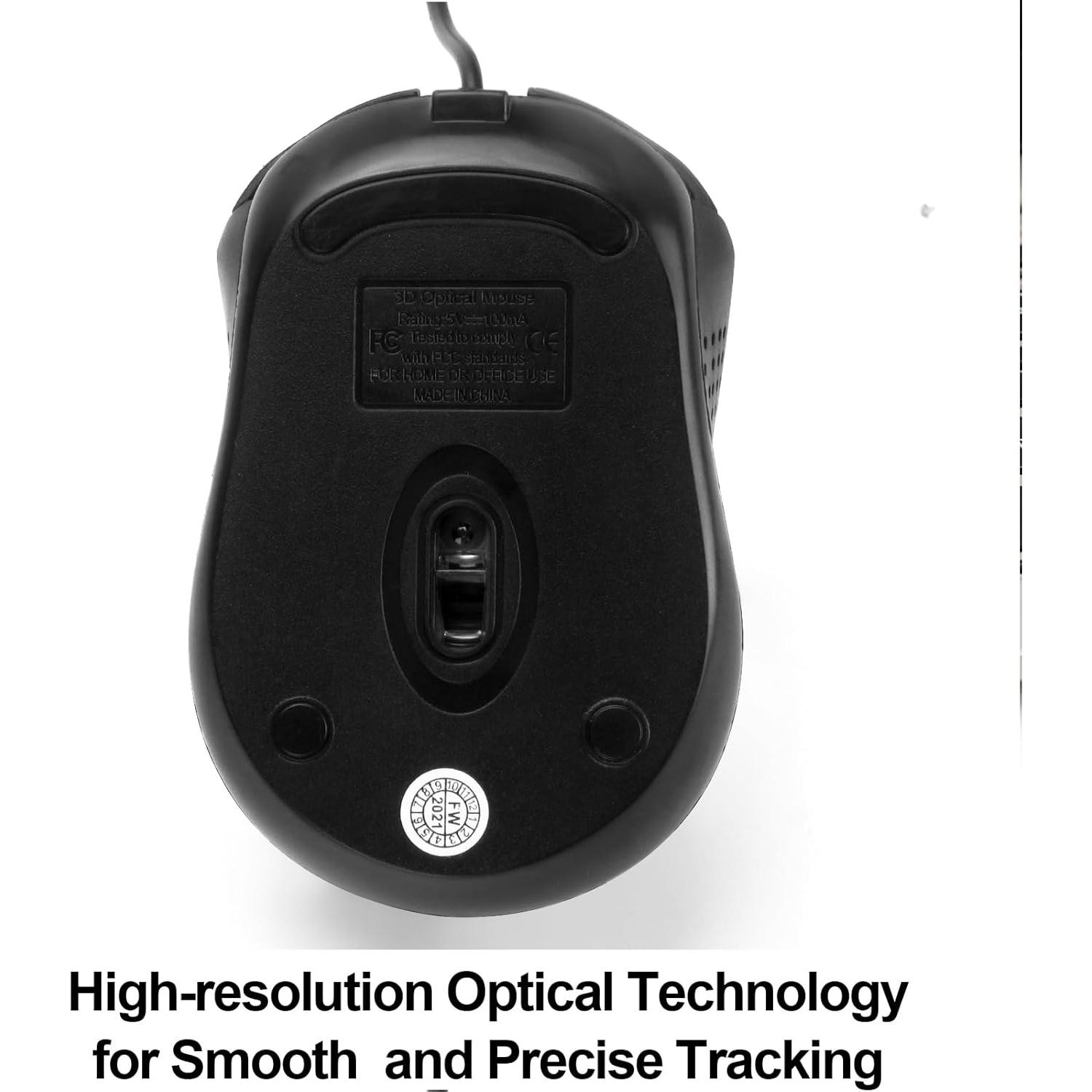 Ratón USB con cable Yadojingcn ergonómico para PC y laptop negro