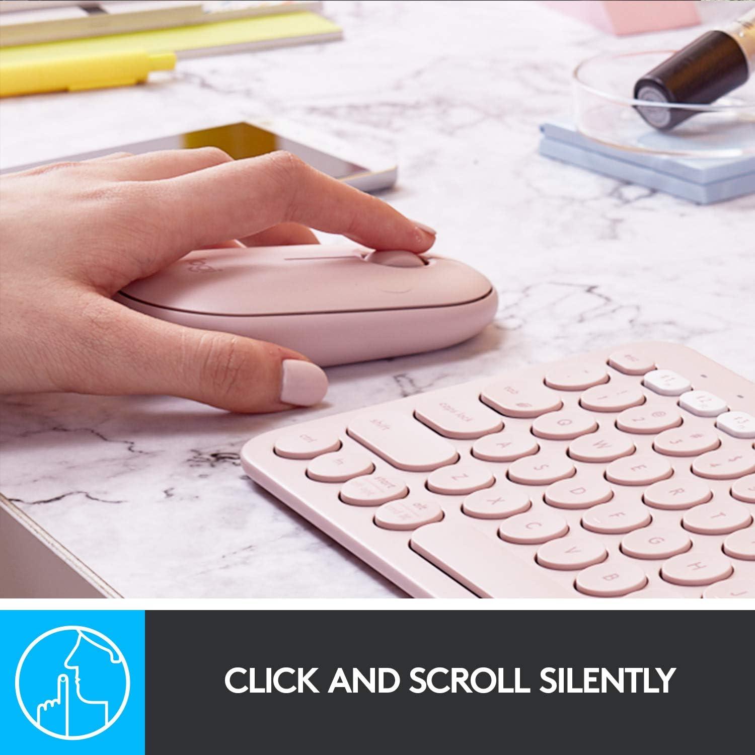 Ratón Inalámbrico Logitech Pebble M350 Rosa, Silencioso, 18 Meses Batería