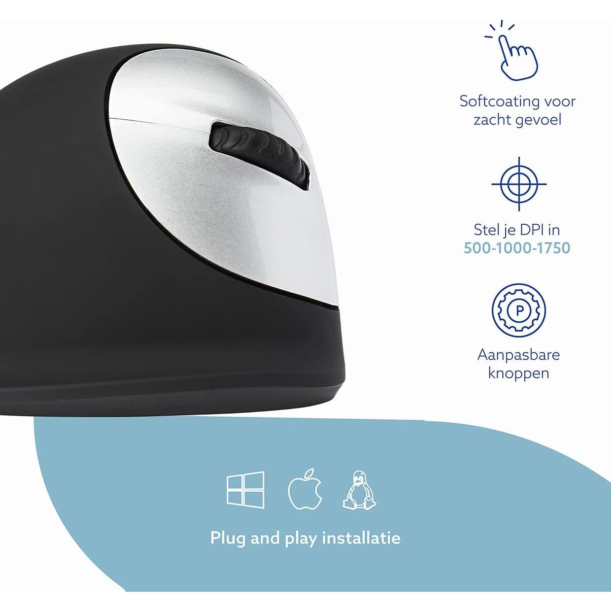 Ratón Ergonómico Vertical Inalámbrico R-Go Tools Negro