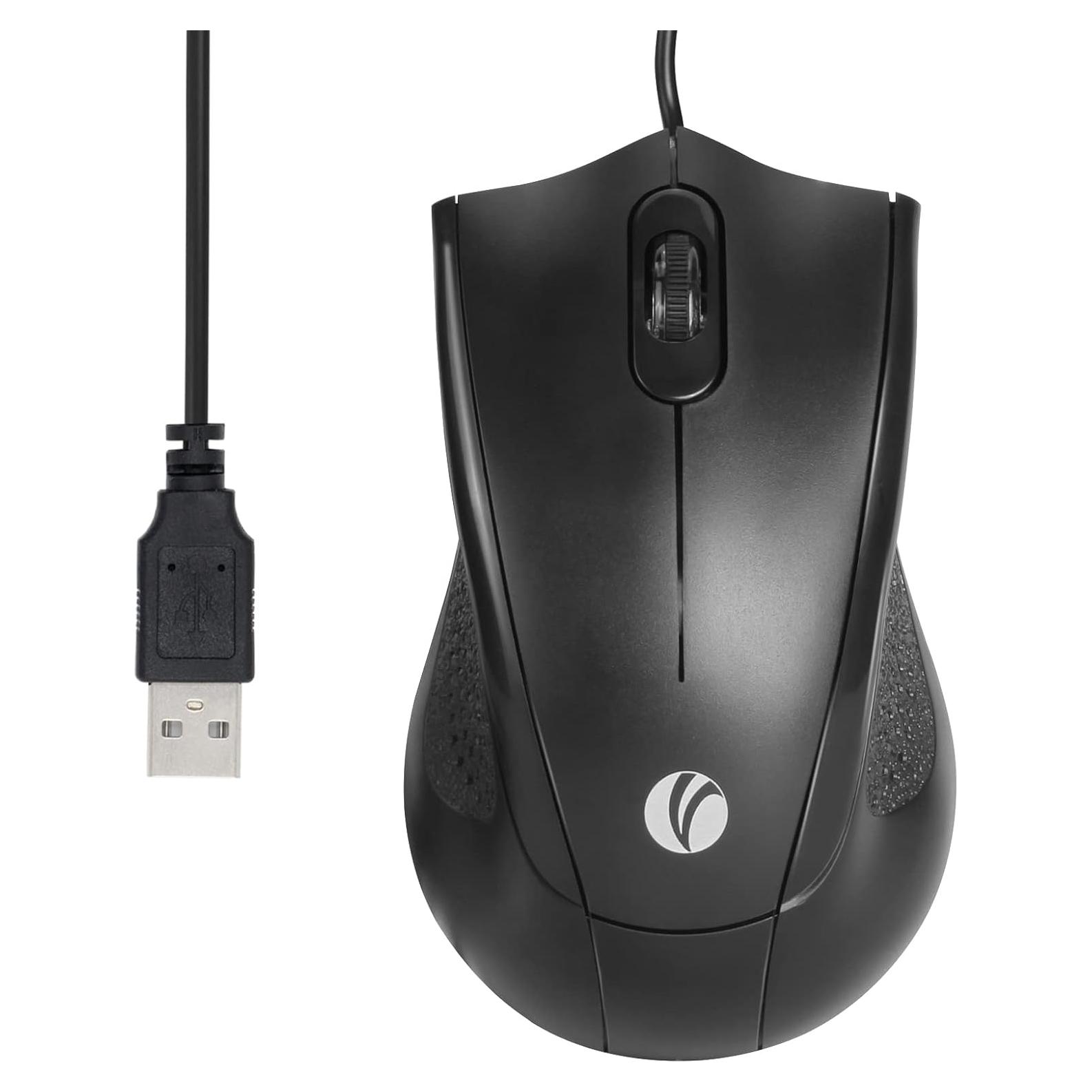 Ratón USB VCOM DM114 Ergonómico 1200 DPI Negro 1.8 m