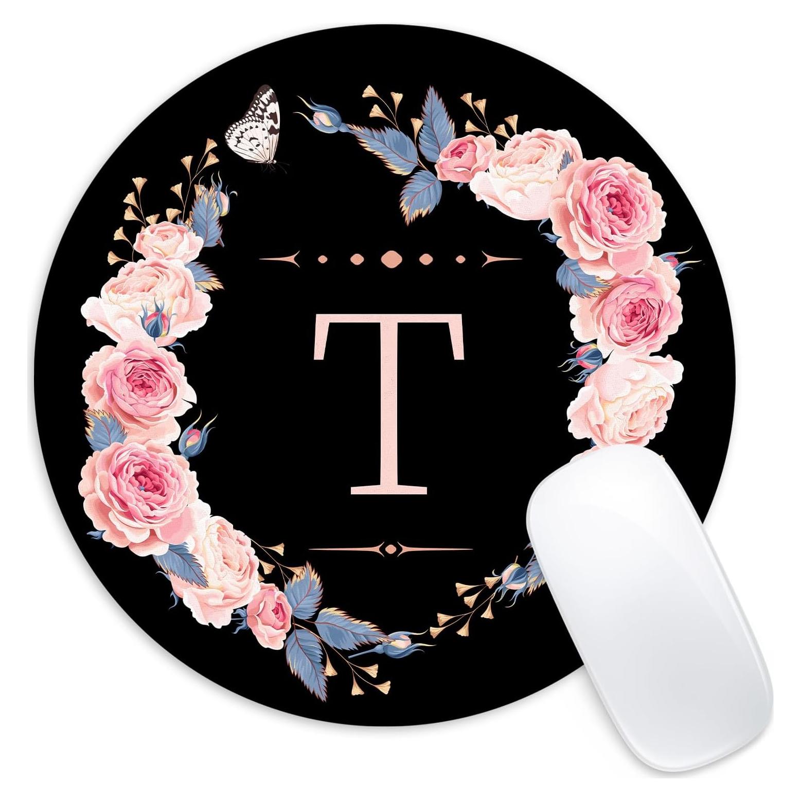 Alfombrilla de Ratón Redonda Adastrah 22 cm Flores Negras y Rosas