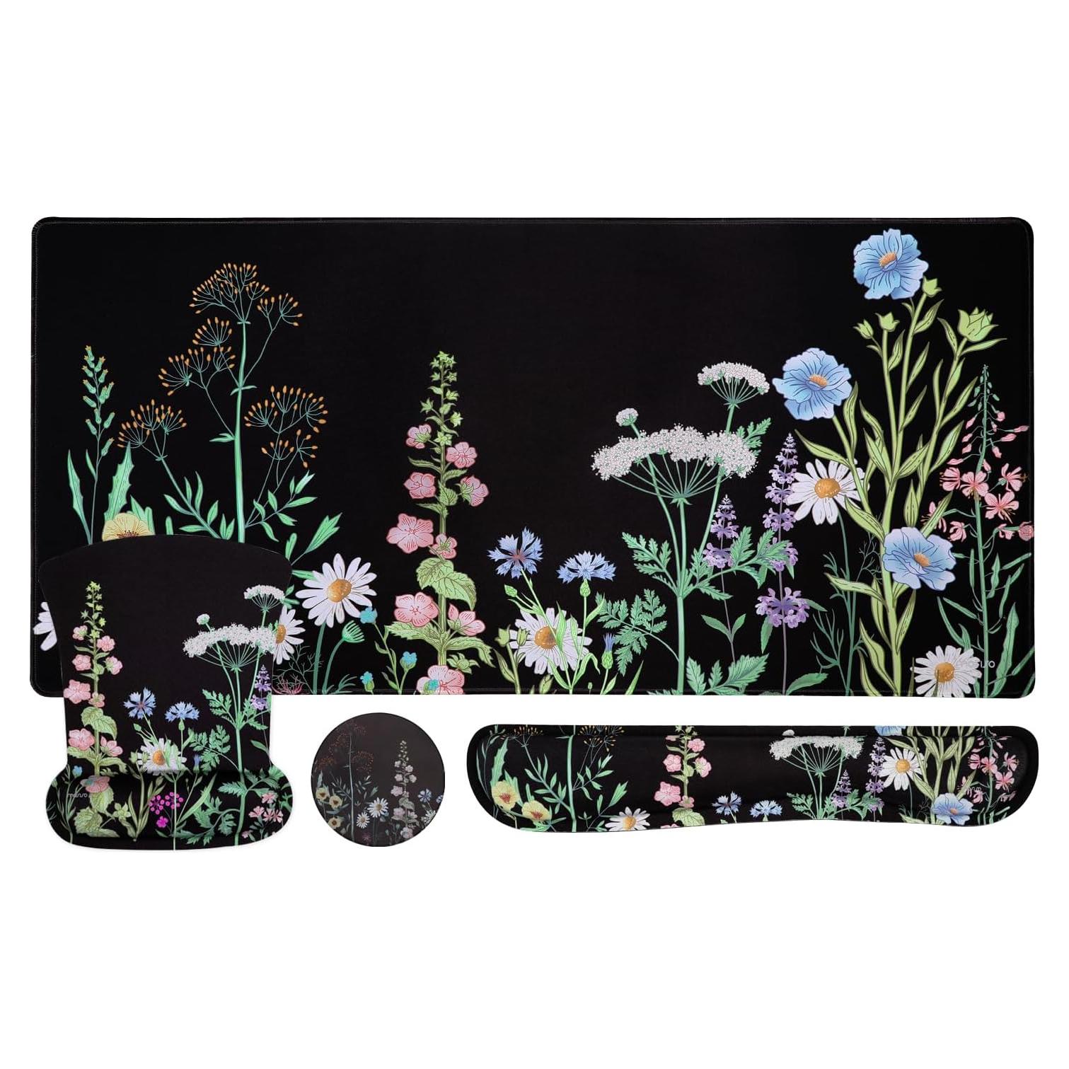 Conjunto Alfombrilla de Teclado y Ratón MOSISO Floral Ergonómica