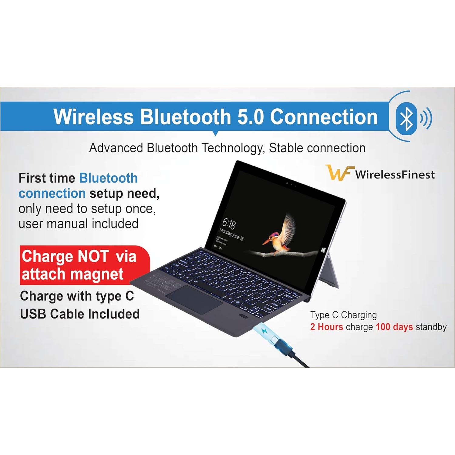 Teclado Inalámbrico Bluetooth con Trackpad para Surface Pro