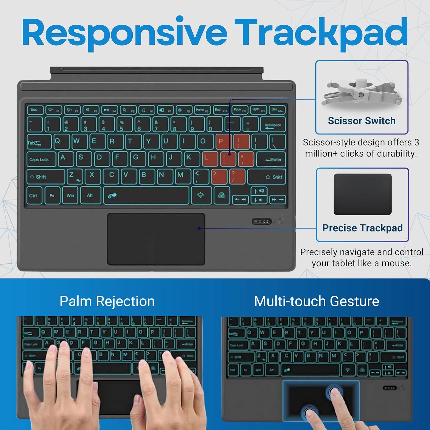 Teclado Inalámbrico Bluetooth con Trackpad para Surface Pro