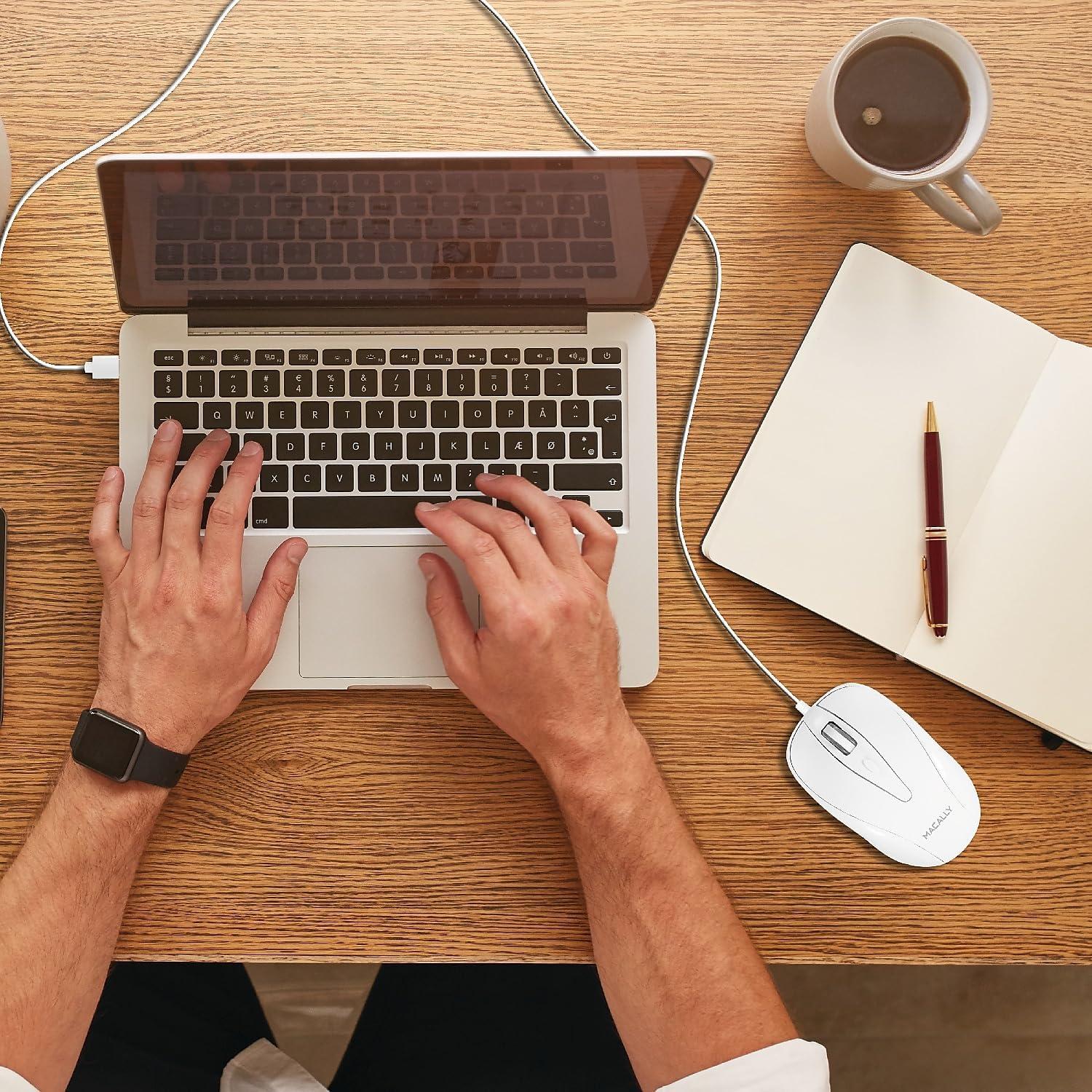 Ratón USB con cable Macally TURBO 1000 DPI 1.52m blanco