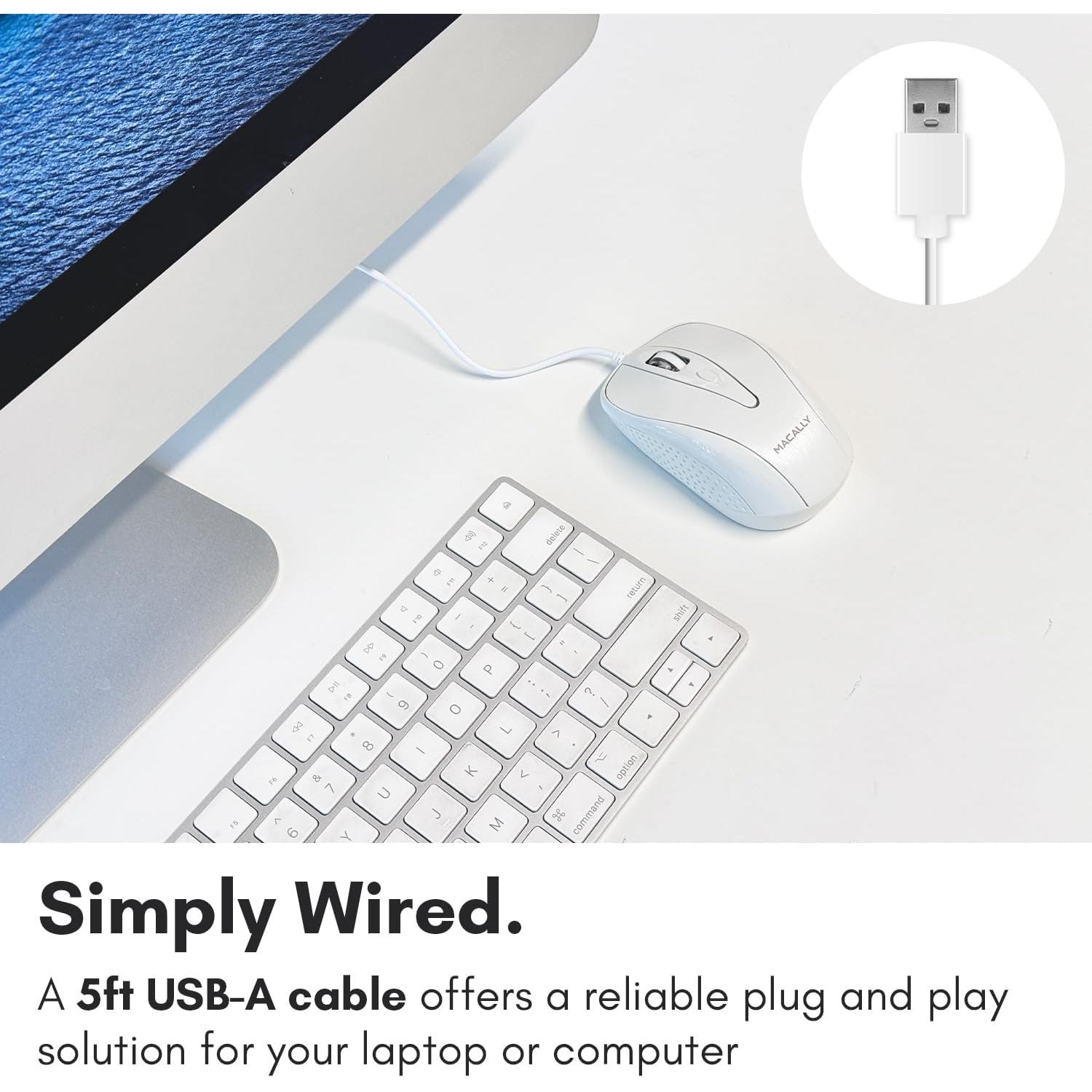 Ratón USB con cable Macally TURBO 1000 DPI 1.52m blanco