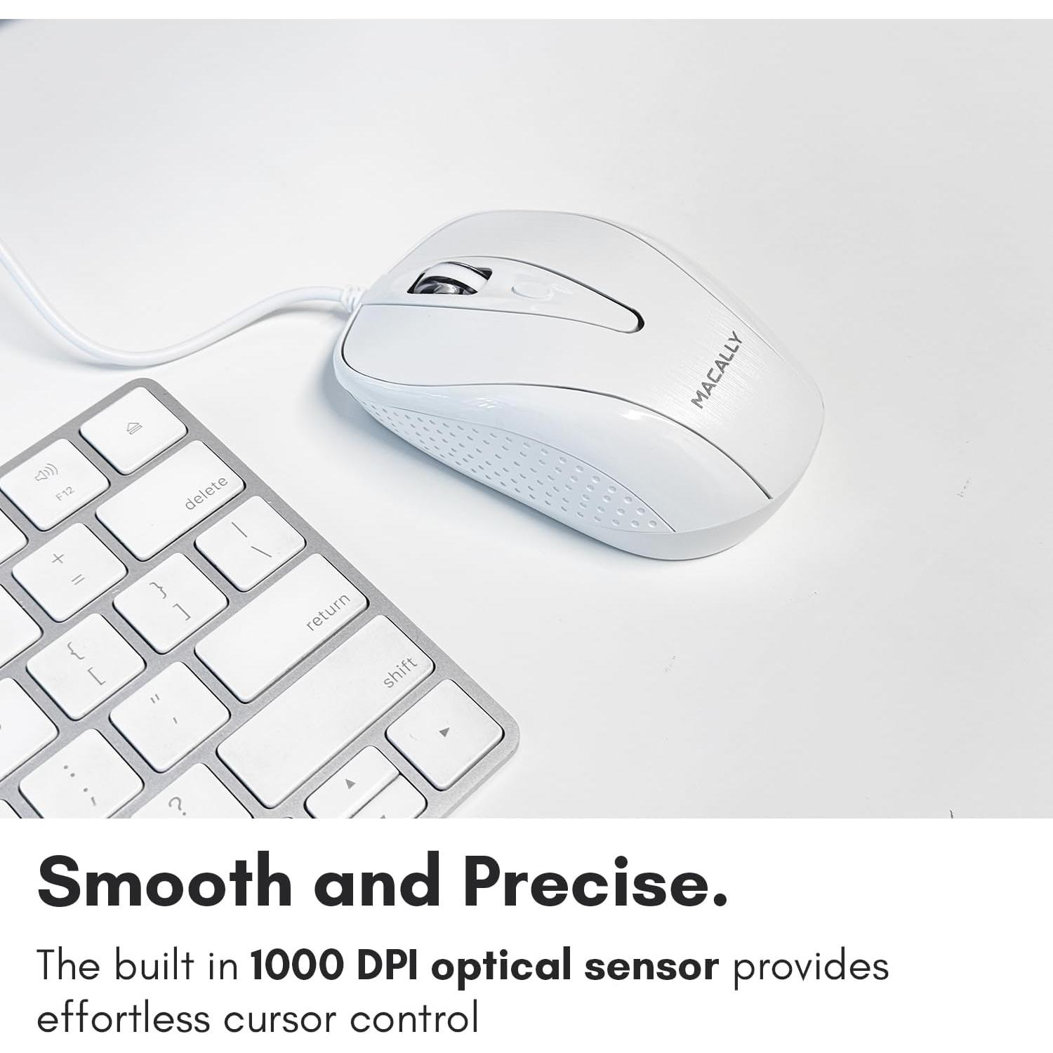 Ratón USB con cable Macally TURBO 1000 DPI 1.52m blanco
