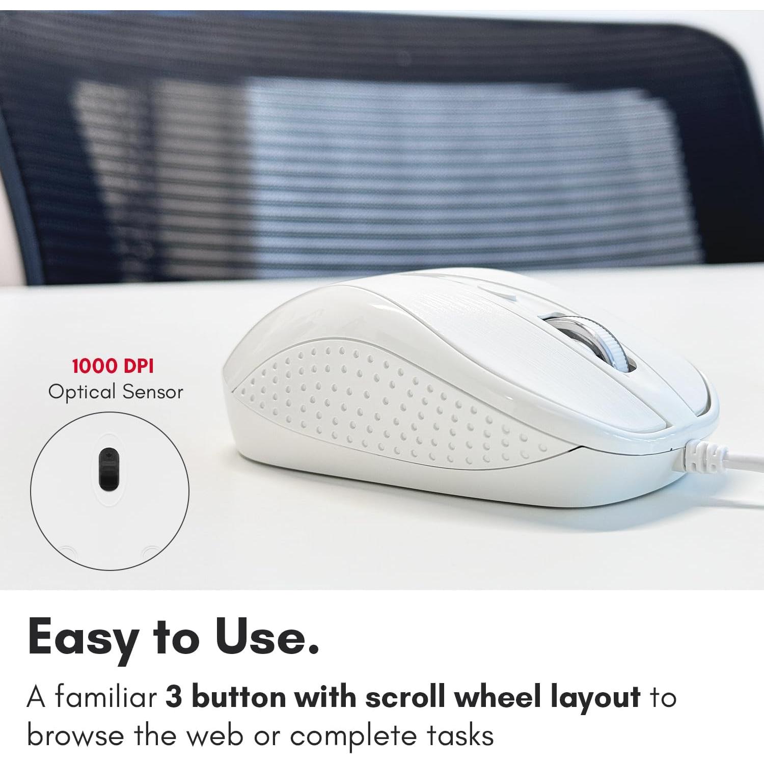 Ratón USB con cable Macally TURBO 1000 DPI 1.52m blanco