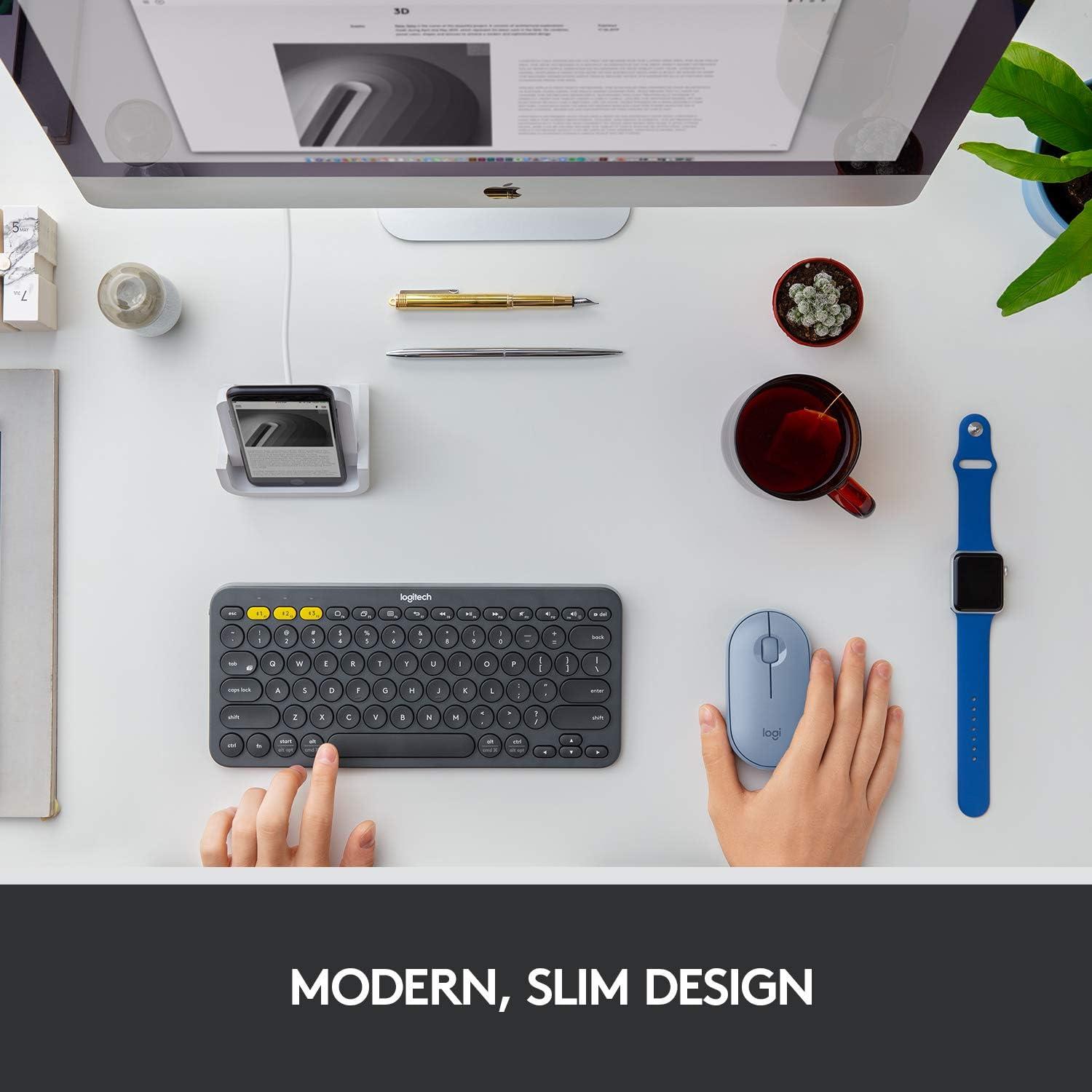 Logitech Pebble M350 Wireless Mouse with Bluetooth or USB - Silent, Slim Computer Mouse with Quiet Click for Laptop, Notebook, PC and Mac - Blue Grey (Renewed)