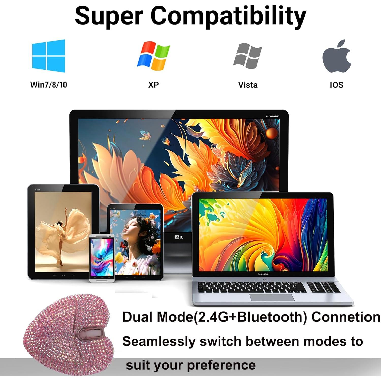 Ratón Inalámbrico Bluetooth TECCOEUS Rosa Corazón Amor