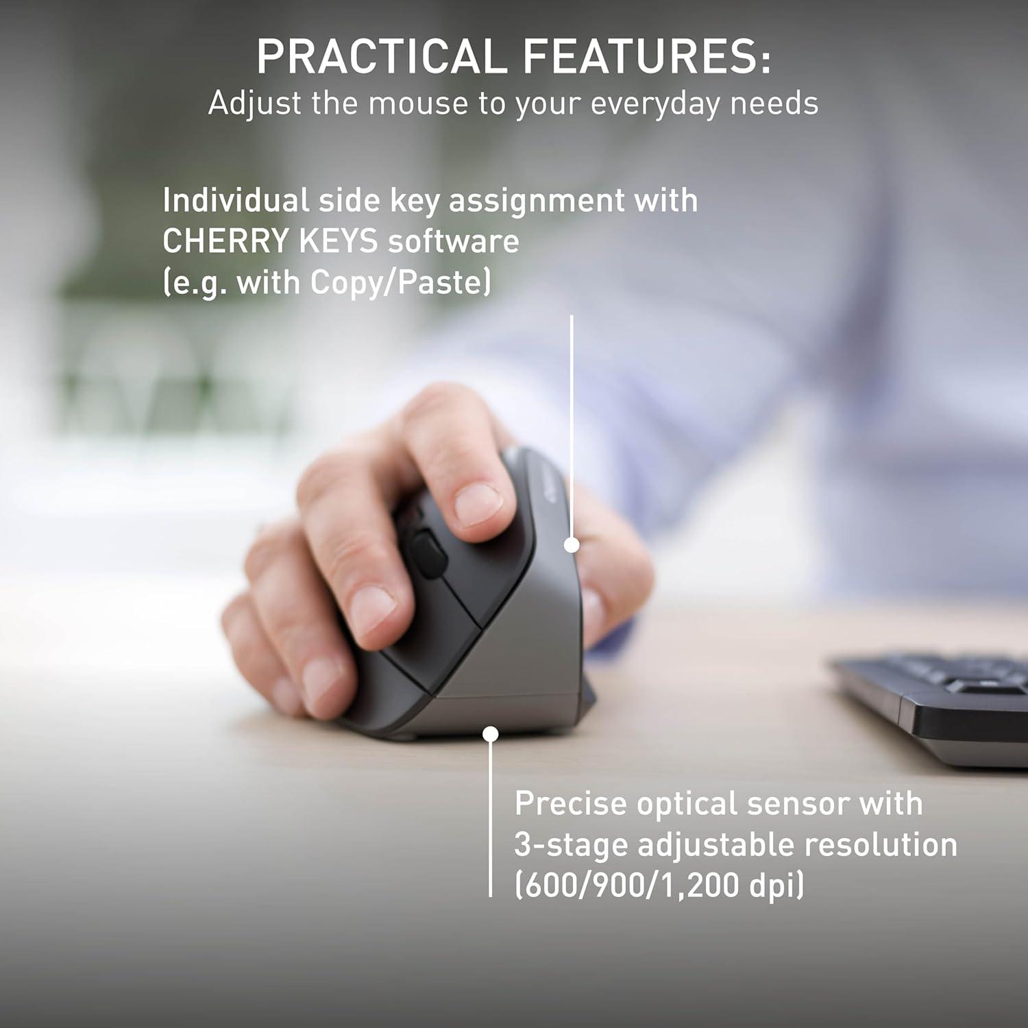 Ratón Inalámbrico Ergonómico Cherry MW4500, 1200 DPI, 6 Botones