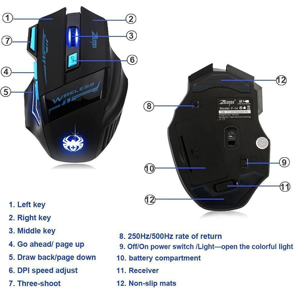 Ratón Óptico Inalámbrico Zelotes F14 2400 DPI USB Negro