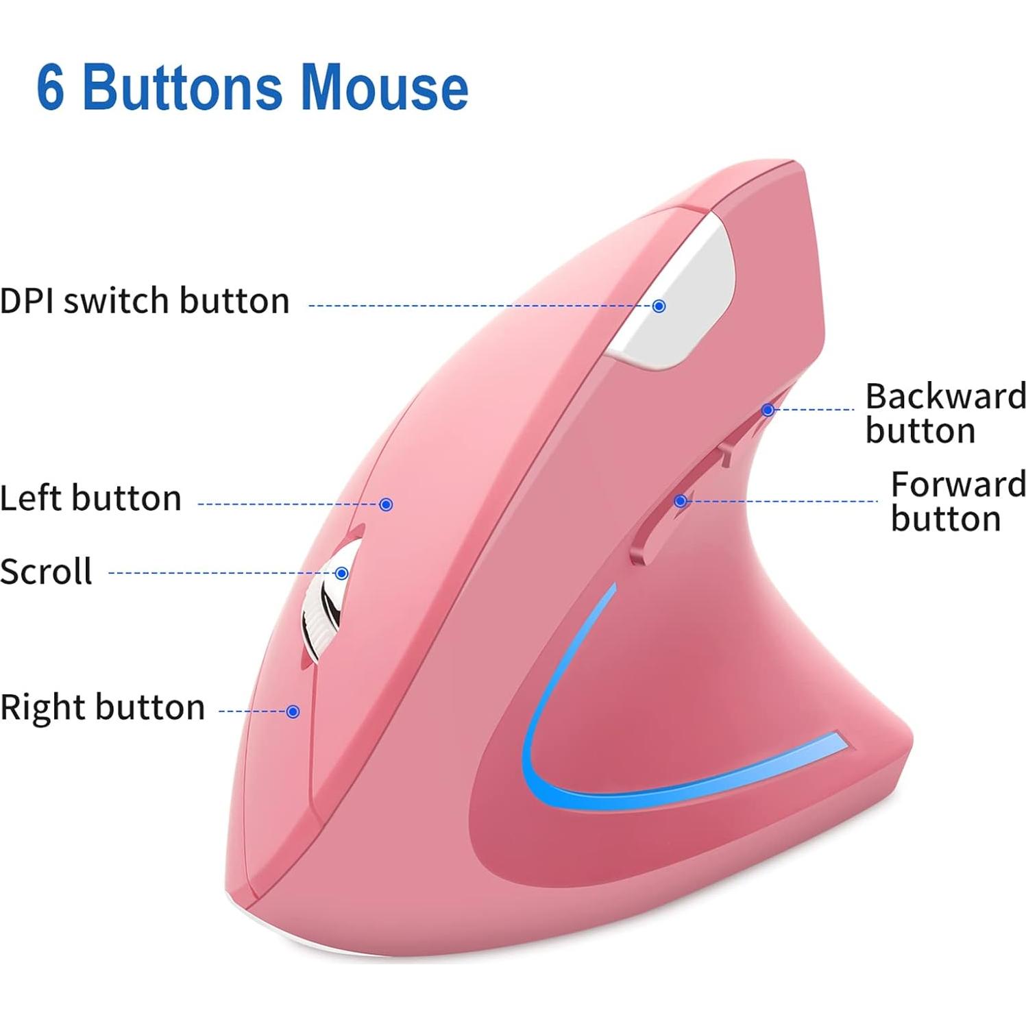 Ratón Vertical Ergonómico Inalámbrico Jisiyuan Rosa 800/1200/1600 DPI