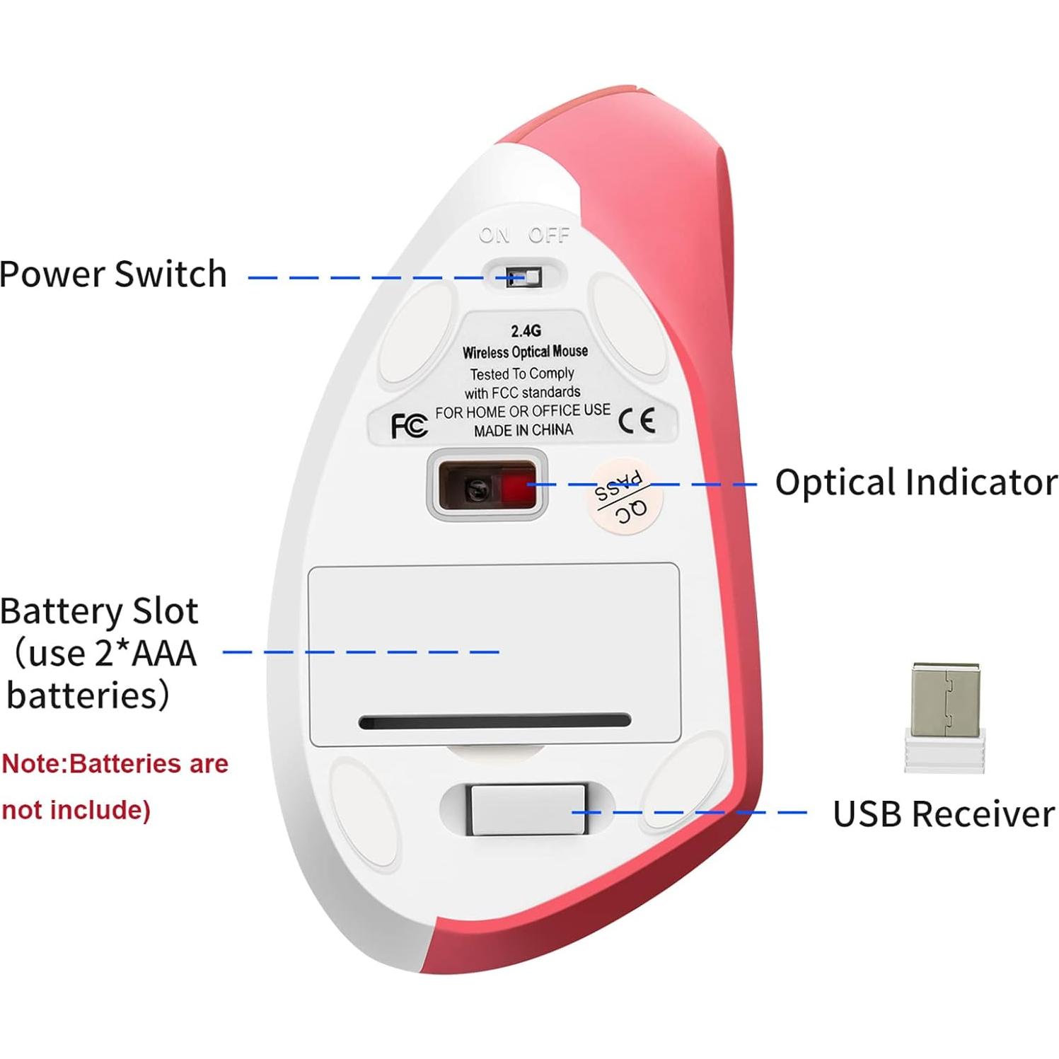 Ratón Vertical Ergonómico Inalámbrico Jisiyuan Rosa 800/1200/1600 DPI
